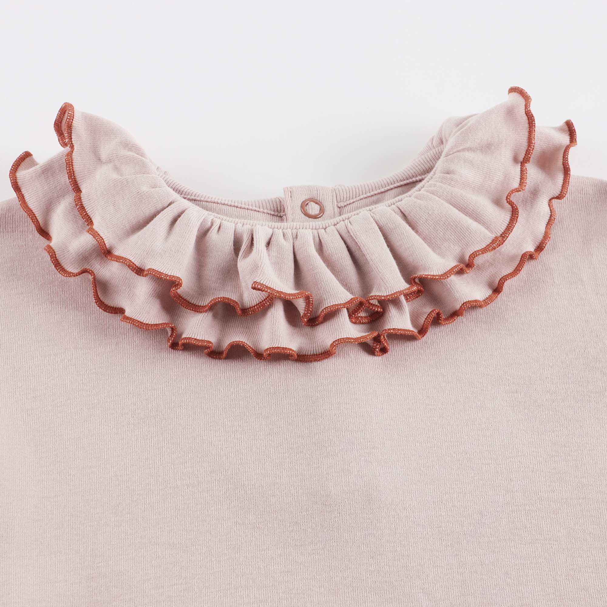 Girls Mauve Ruffled Cotton T-Shirt