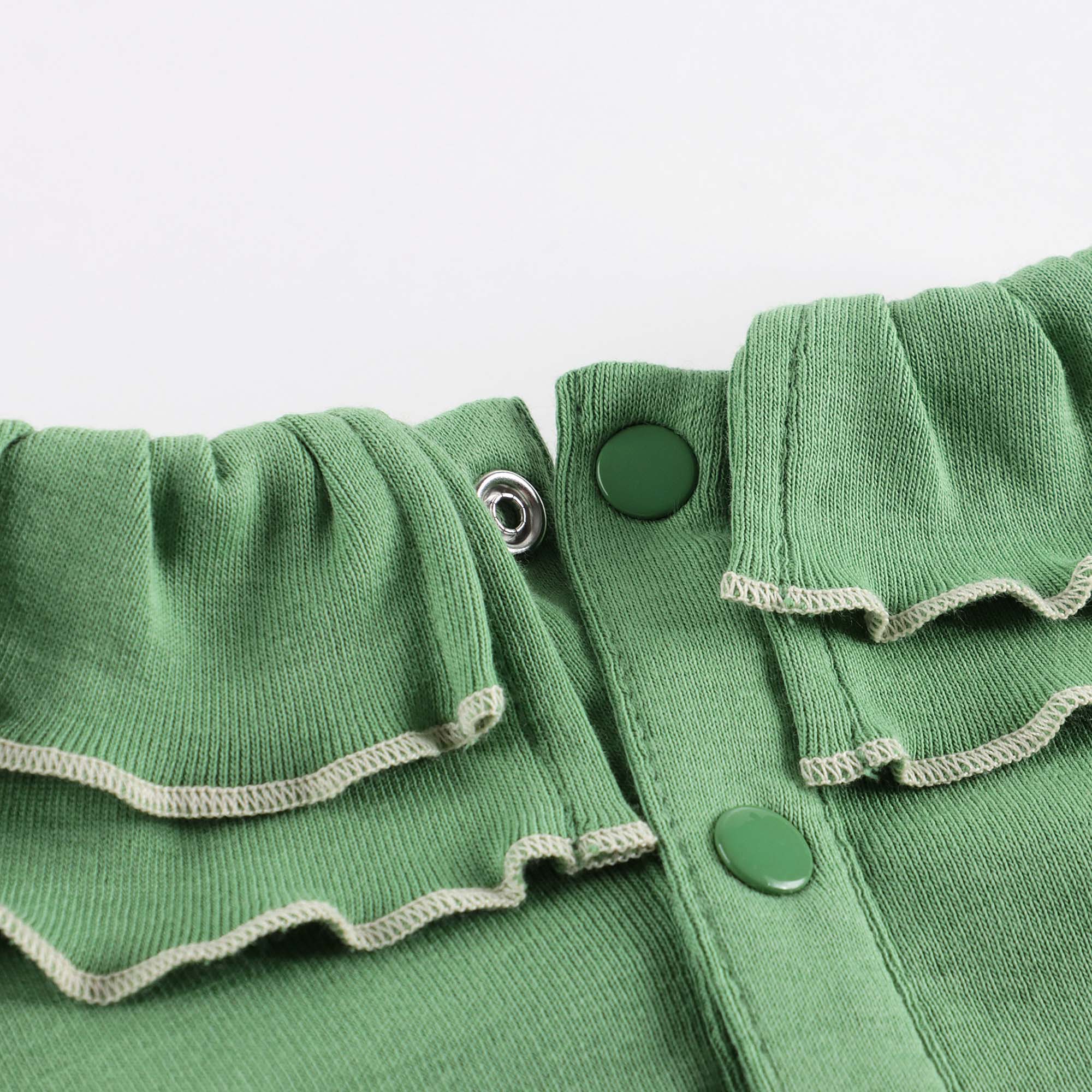 Girls Green Ruffled Cotton T-Shirt