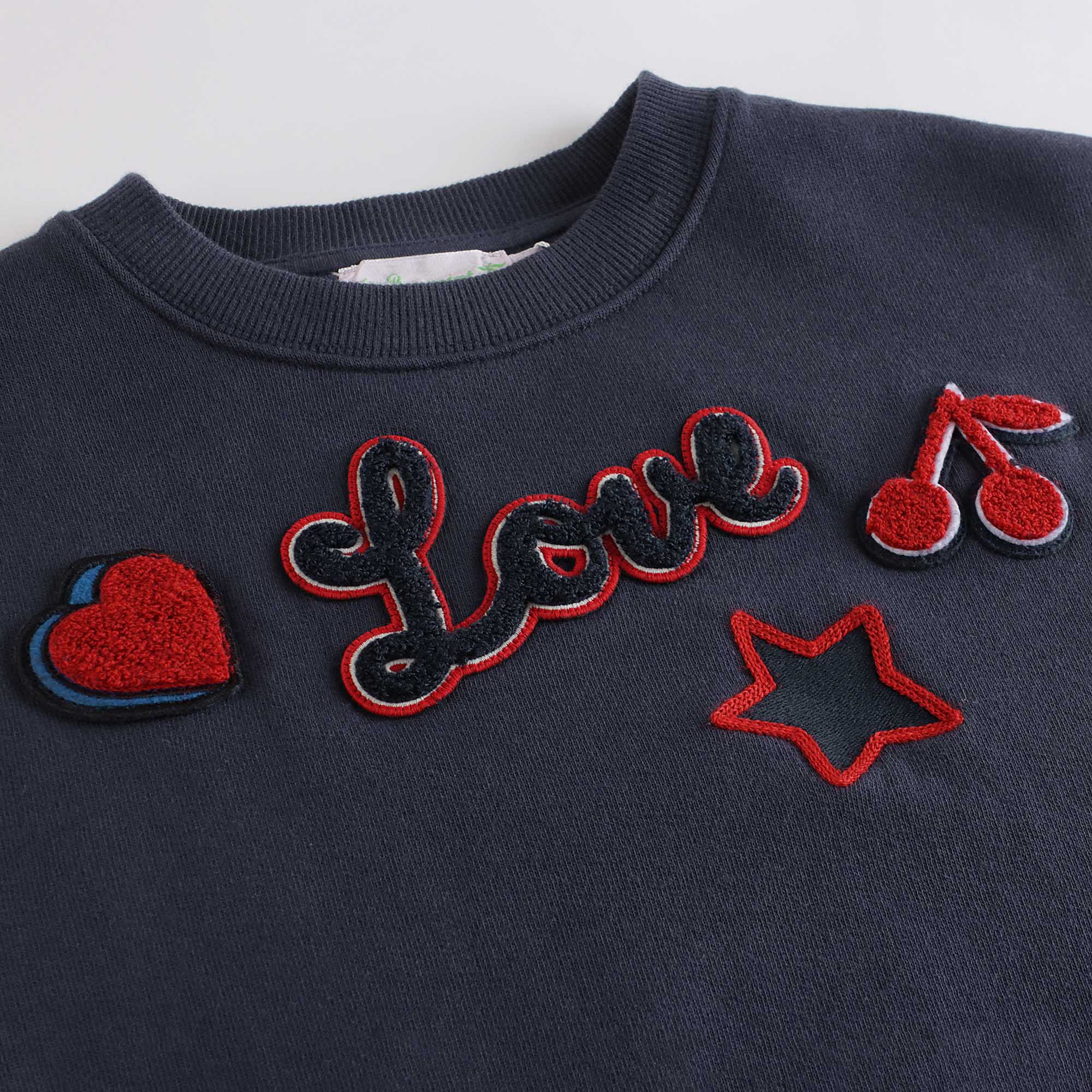 Girls Navy Logo Cotton Sweatshirt