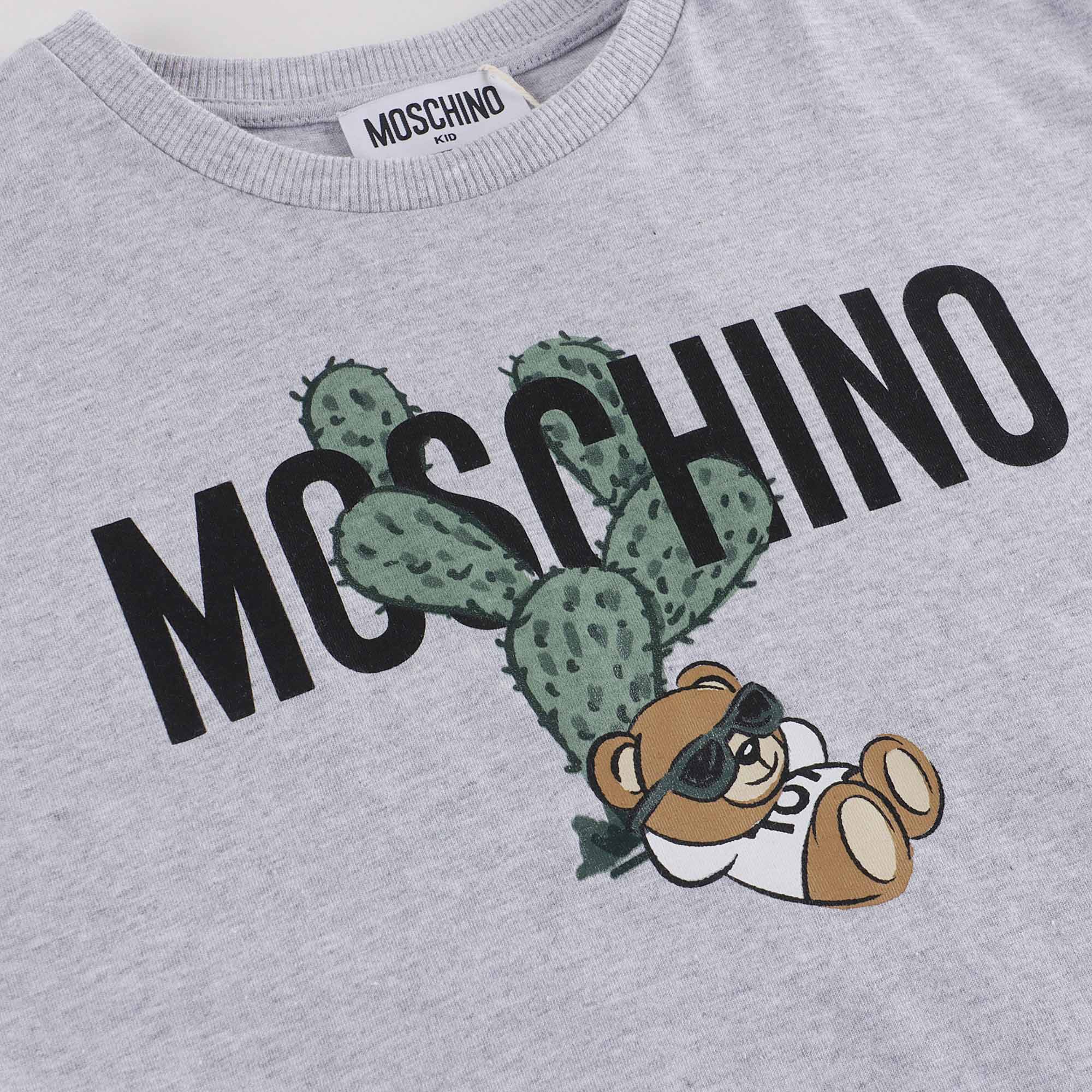 Boys & Girls Grey Printed Cotton T-Shirt