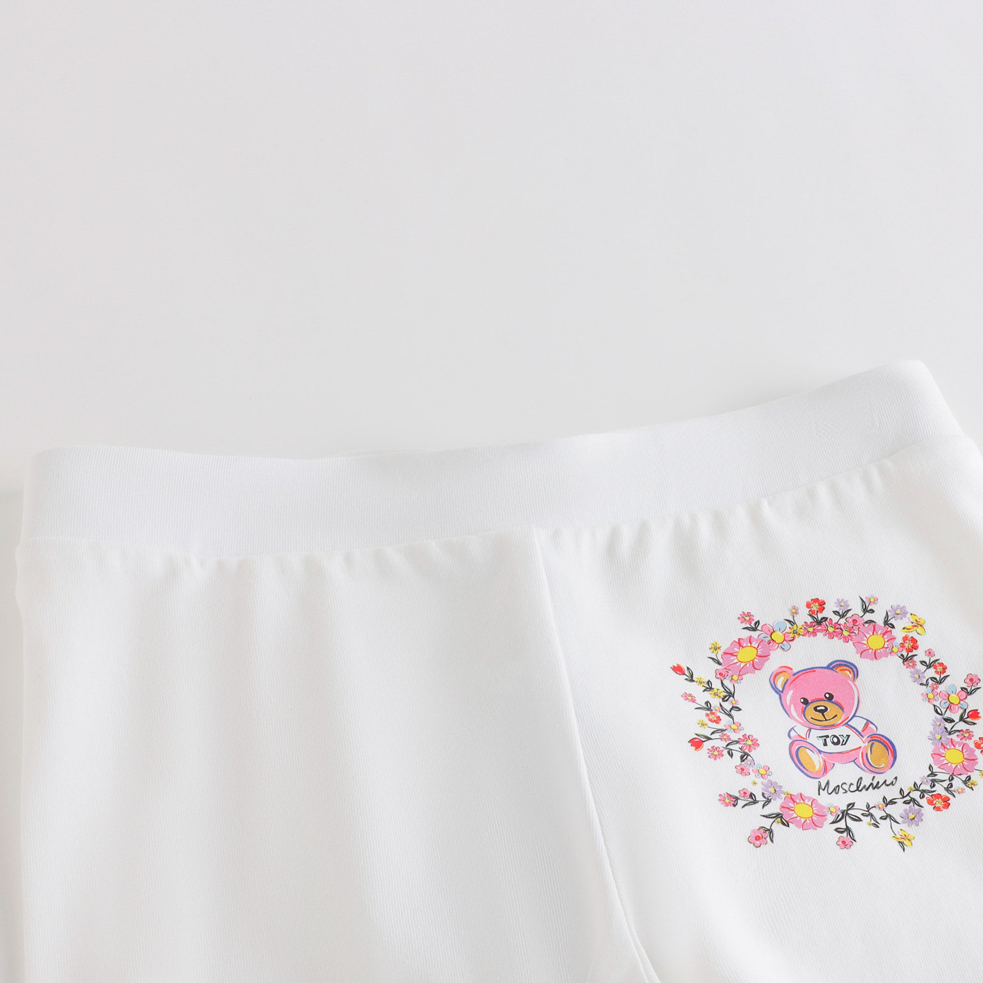 Girls White Printed Cotton Leggings