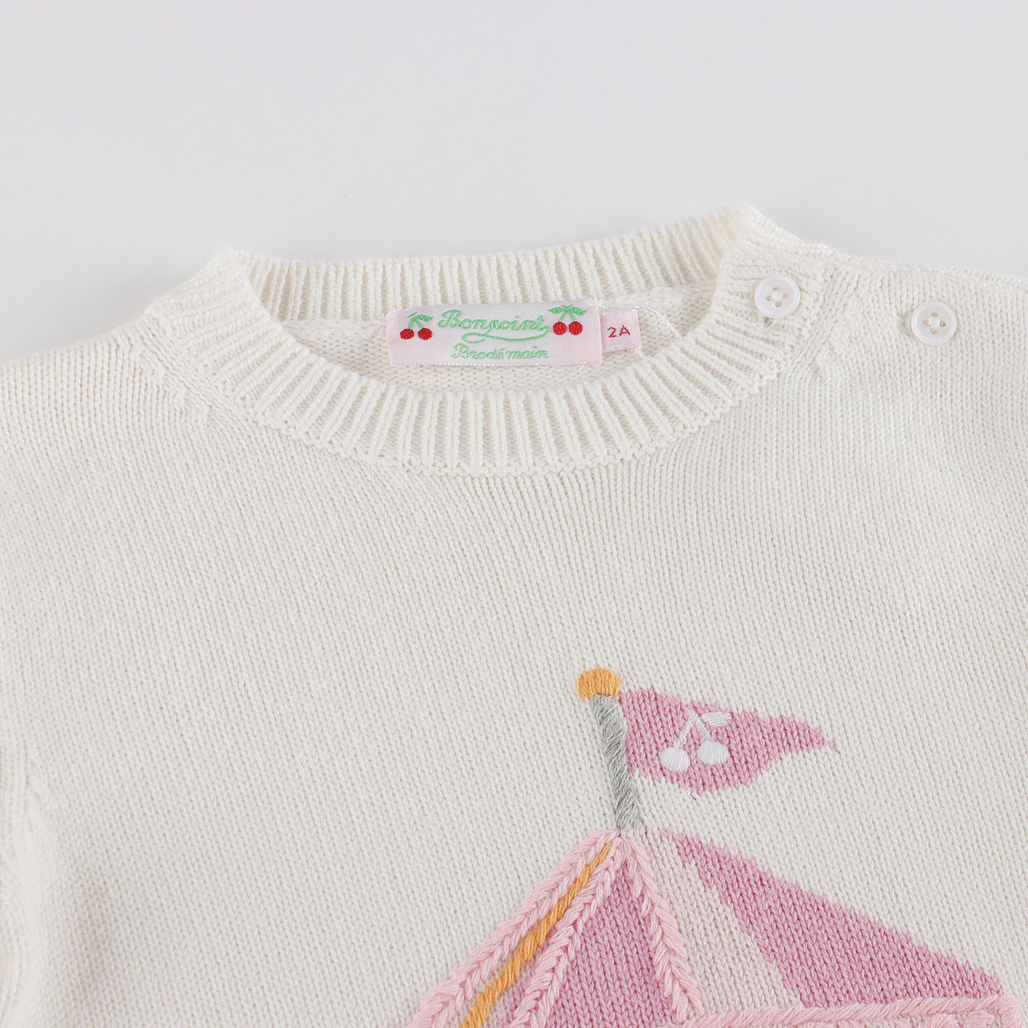 Baby Girls White Jacquard Cotton Sweater