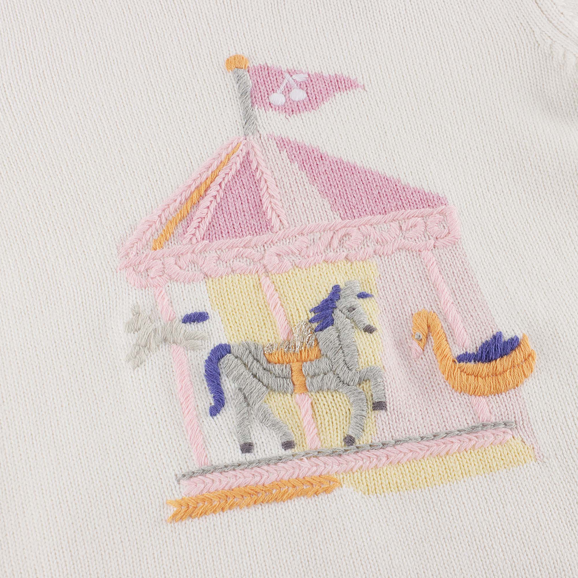 Baby Girls White Jacquard Cotton Sweater