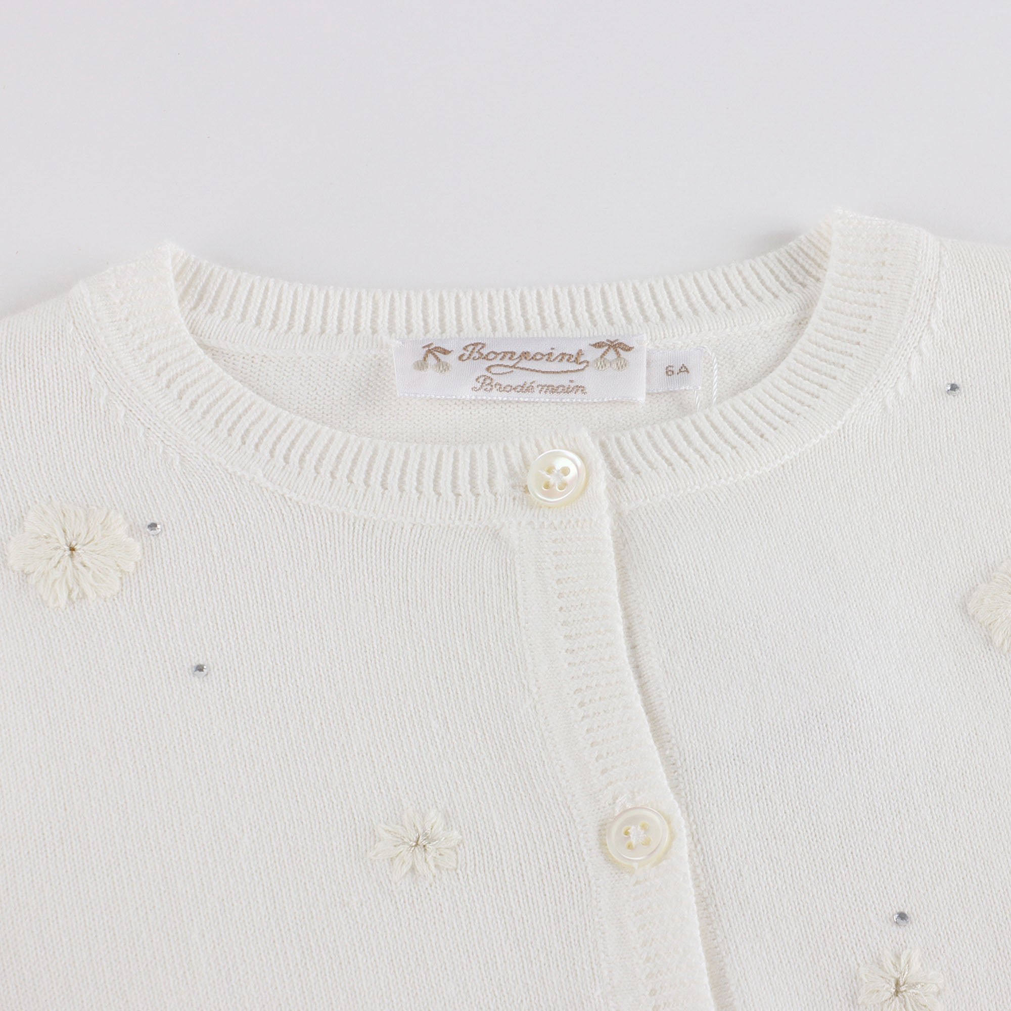 Girls White Embroidered Cotton Cardigan
