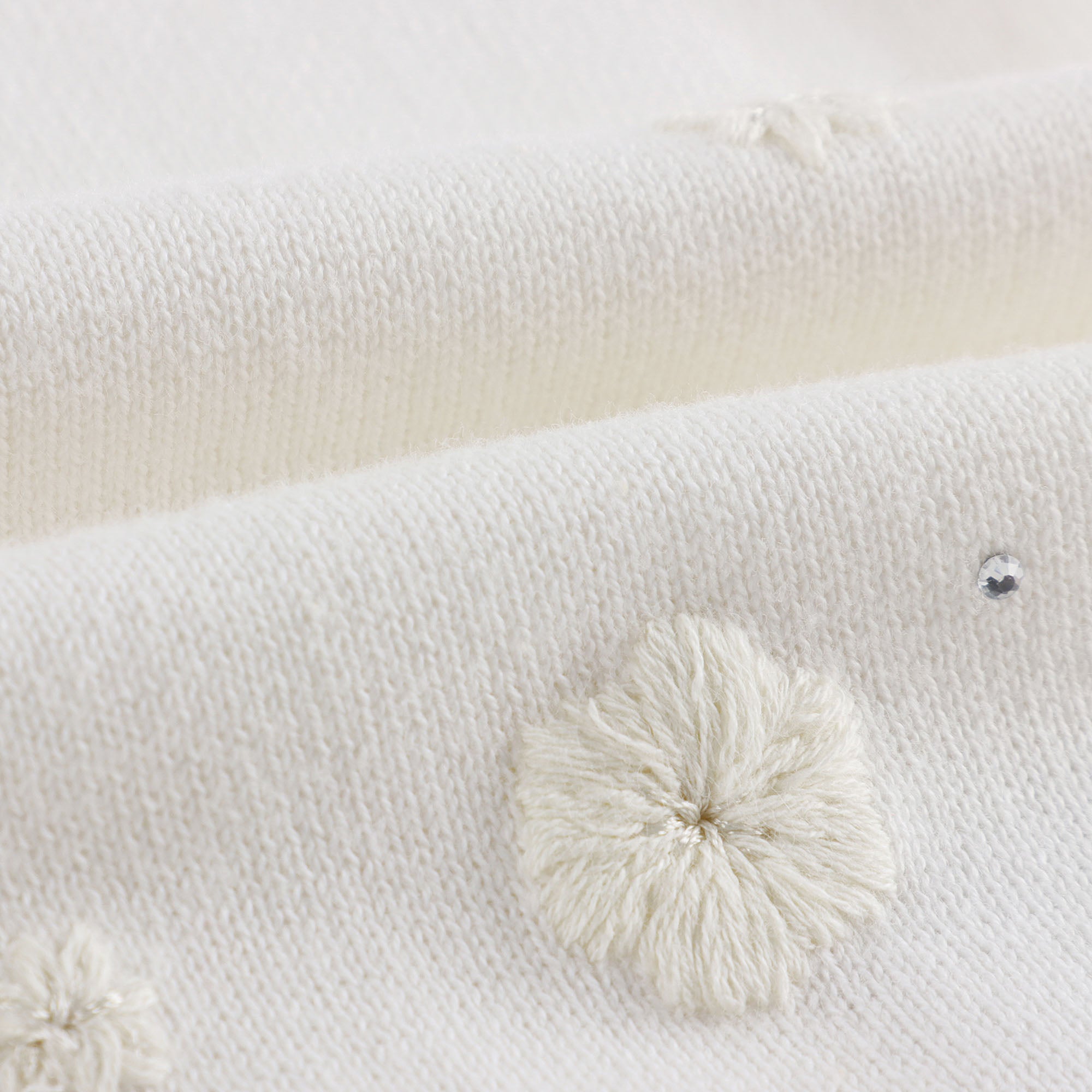 Girls White Embroidered Cotton Cardigan
