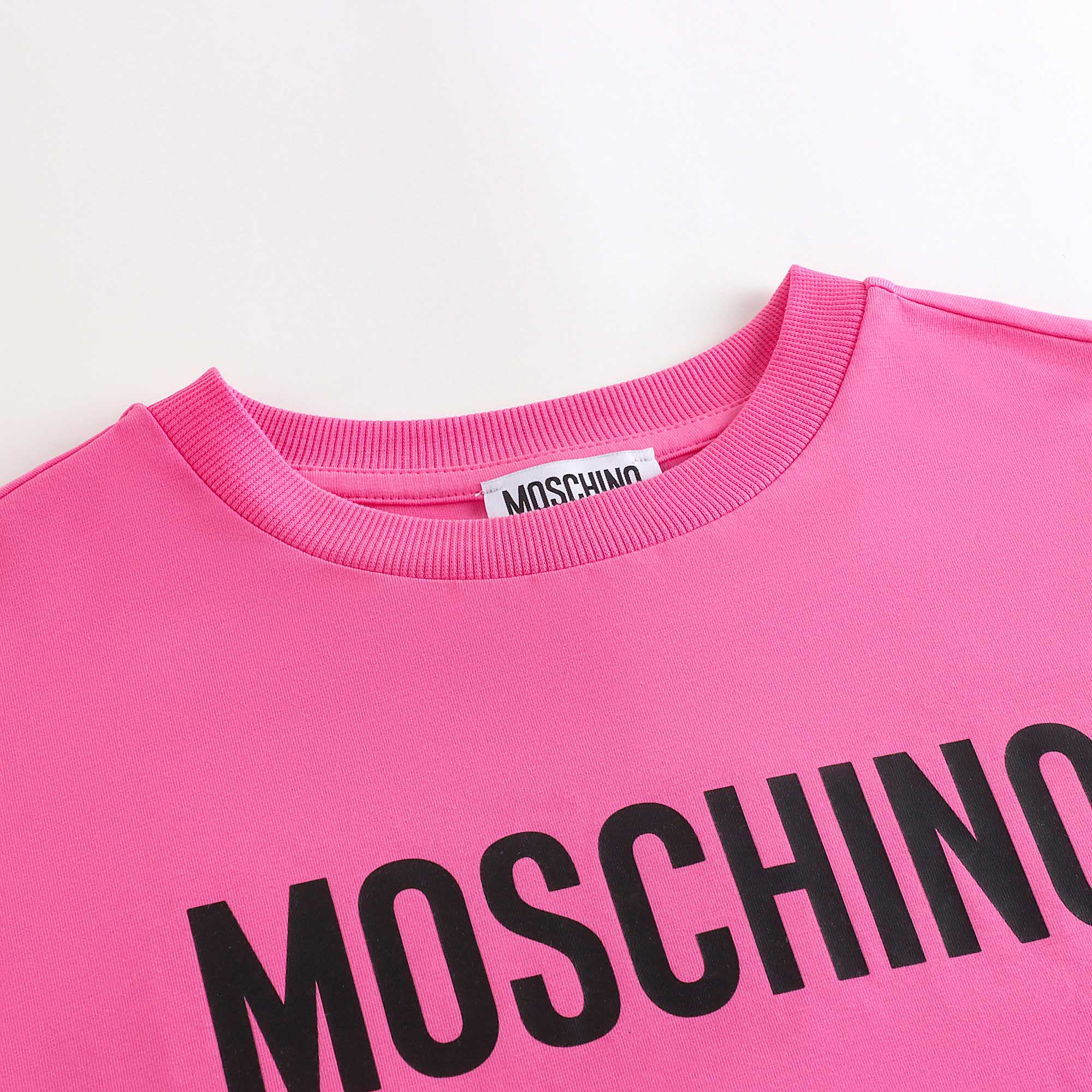 Girls Bright Pink Logo Cotton Dress
