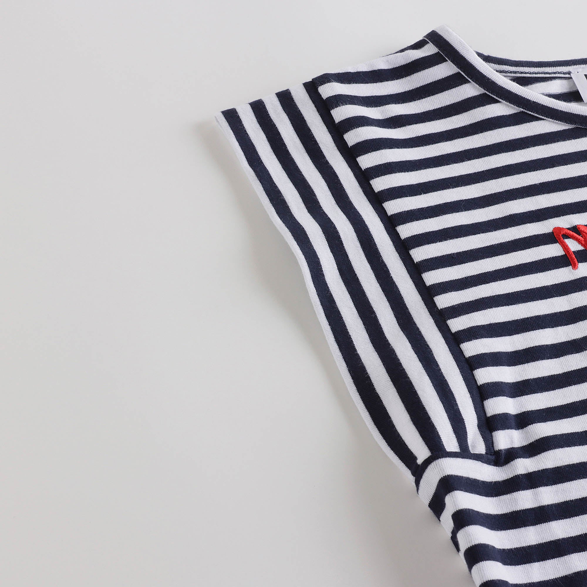 Girls Navy Stripes Cotton T-Shirt