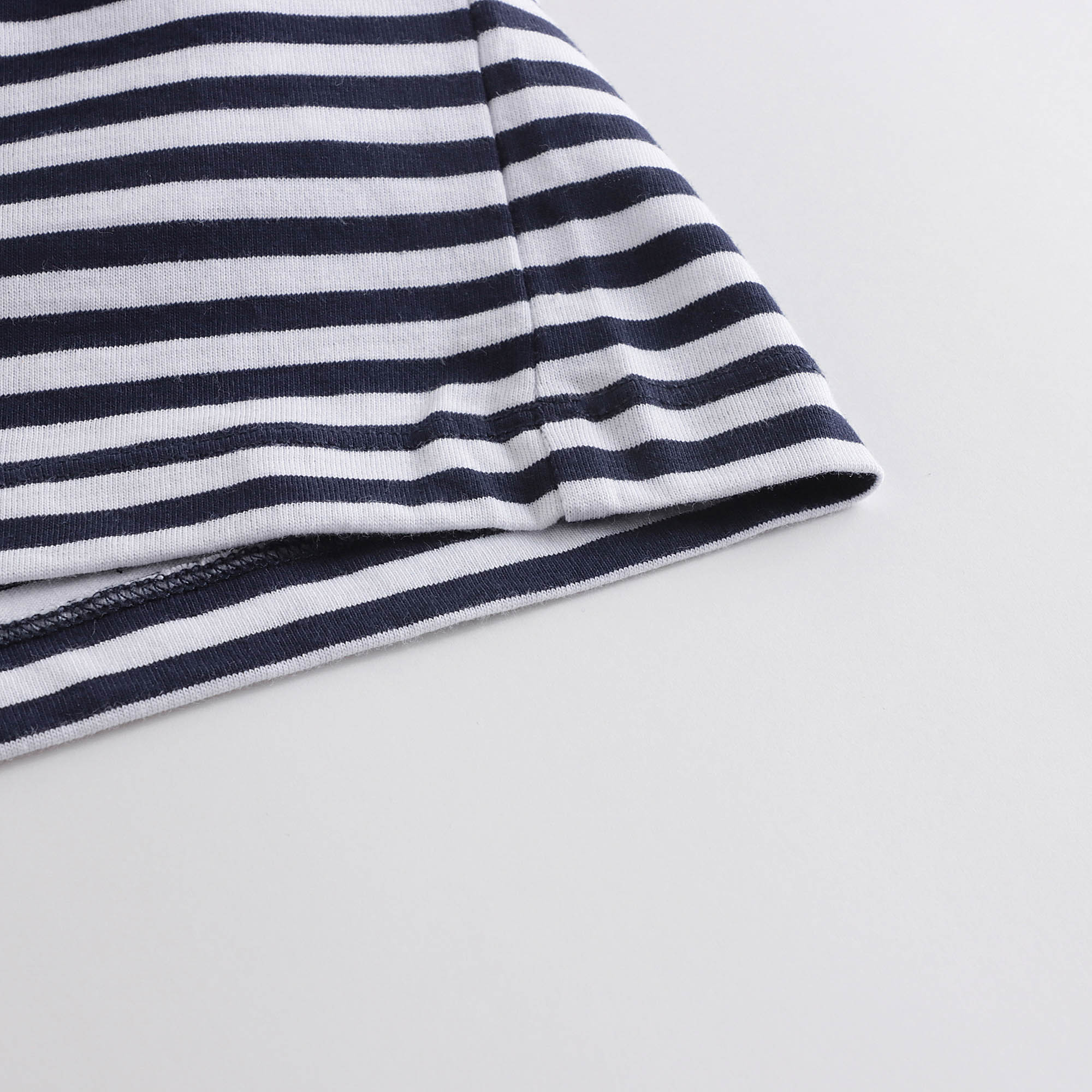 Girls Navy Stripes Cotton T-Shirt