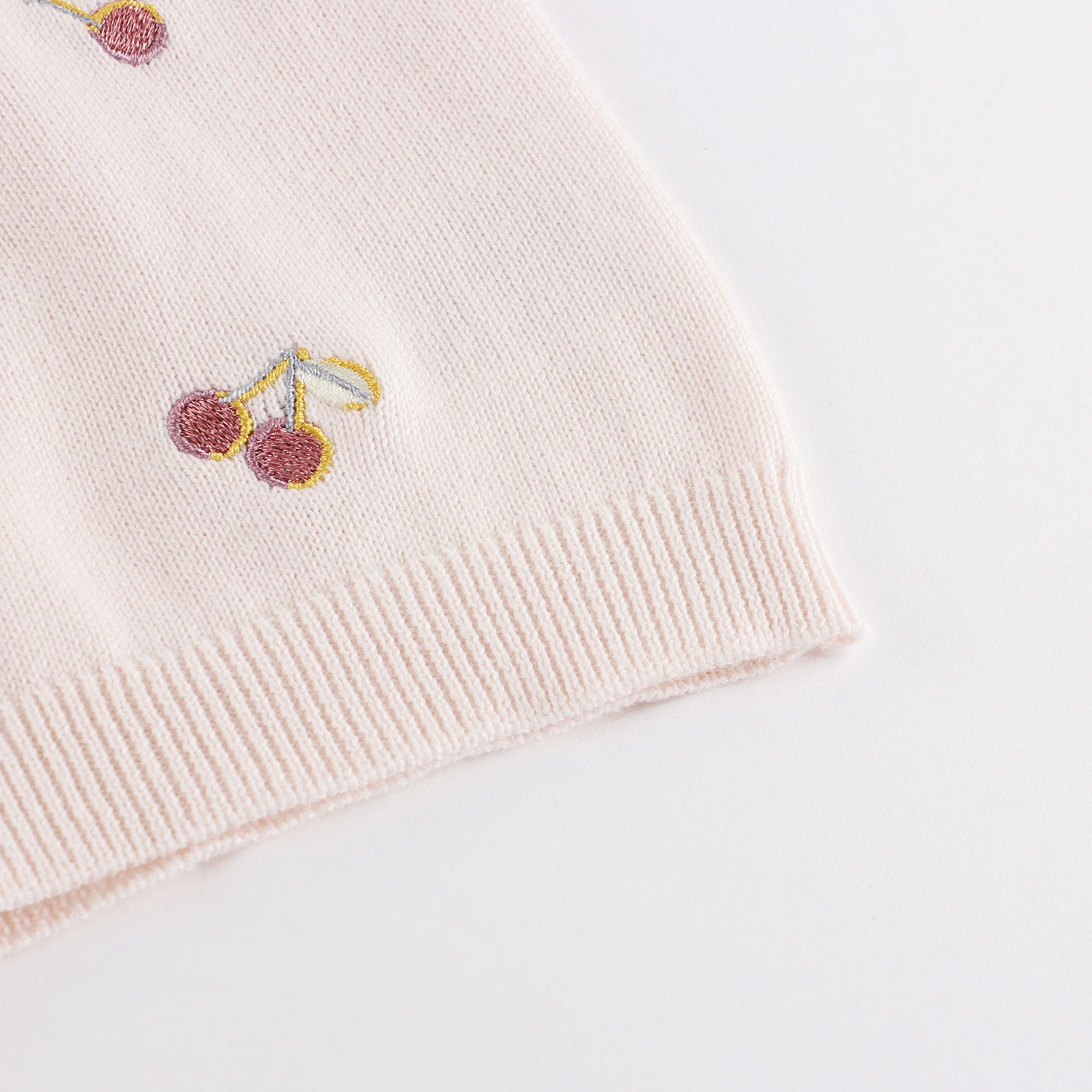 Baby Girls Pale Pink Cherry Embroidered Cotton Cardigan