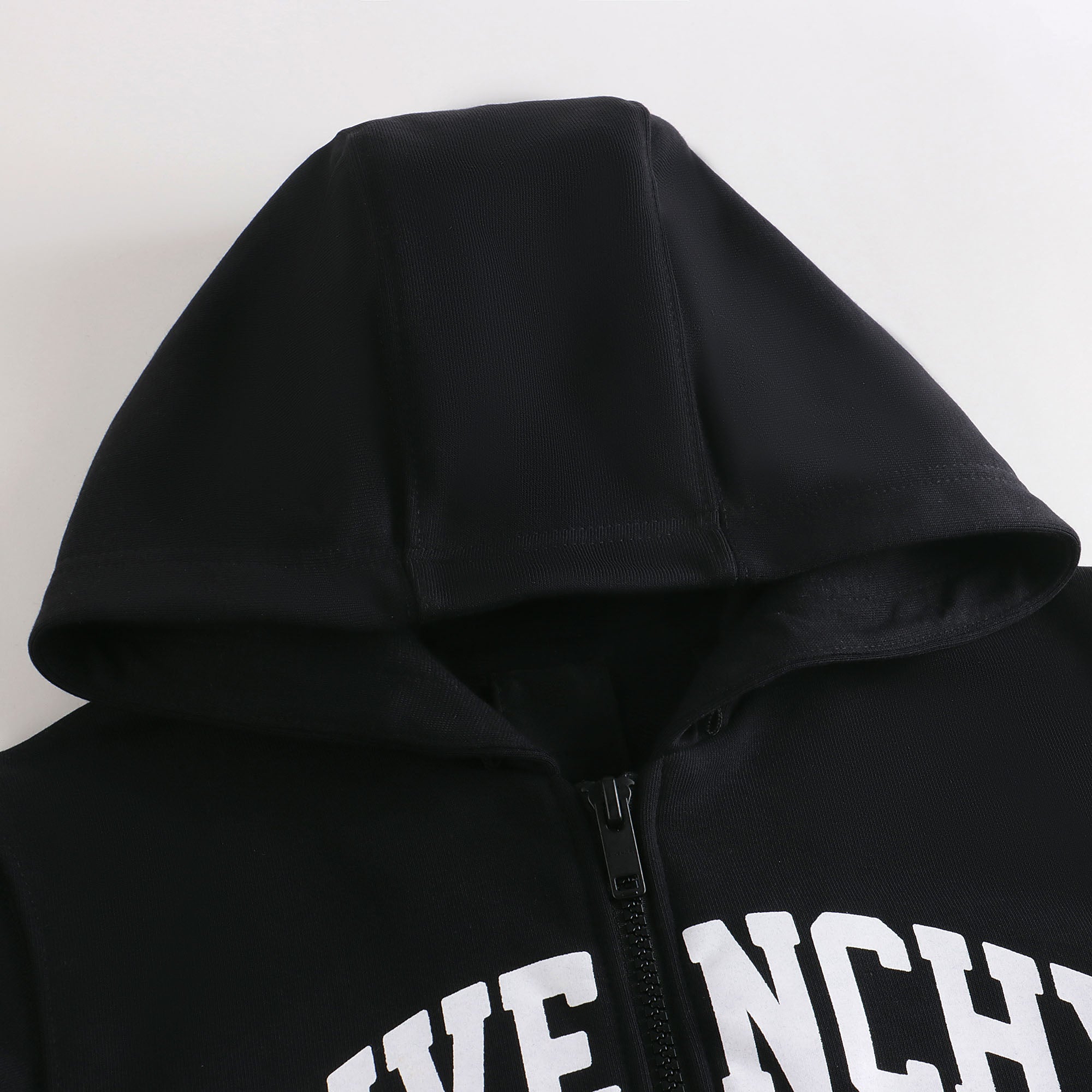 Boys Black Hooded Zip-Up Top