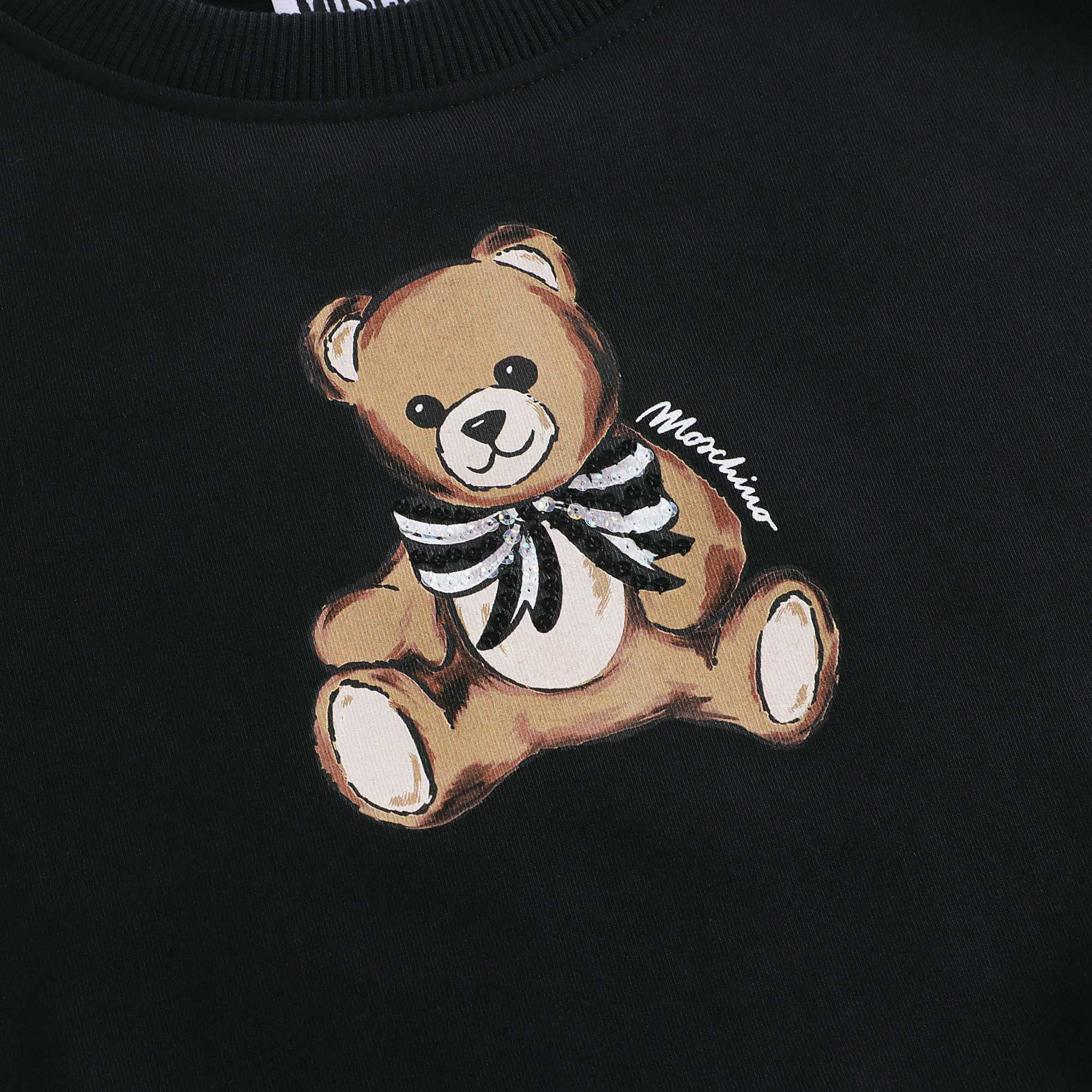 Girls Black Bear Printed Cotton Sweatshirt