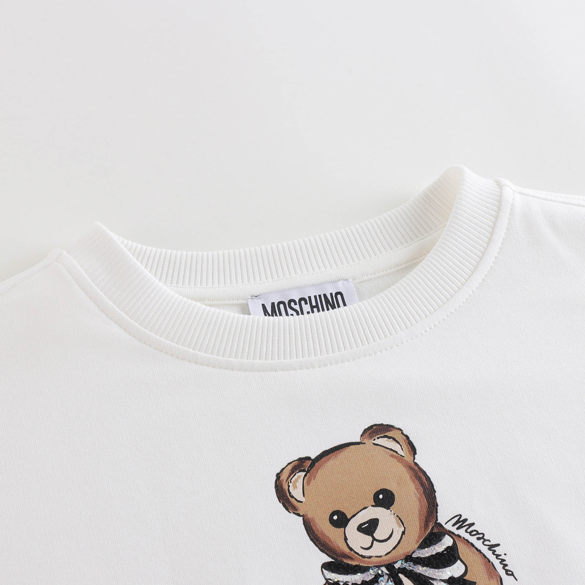 Girls White Bear Printed Cotton Sweatshirt