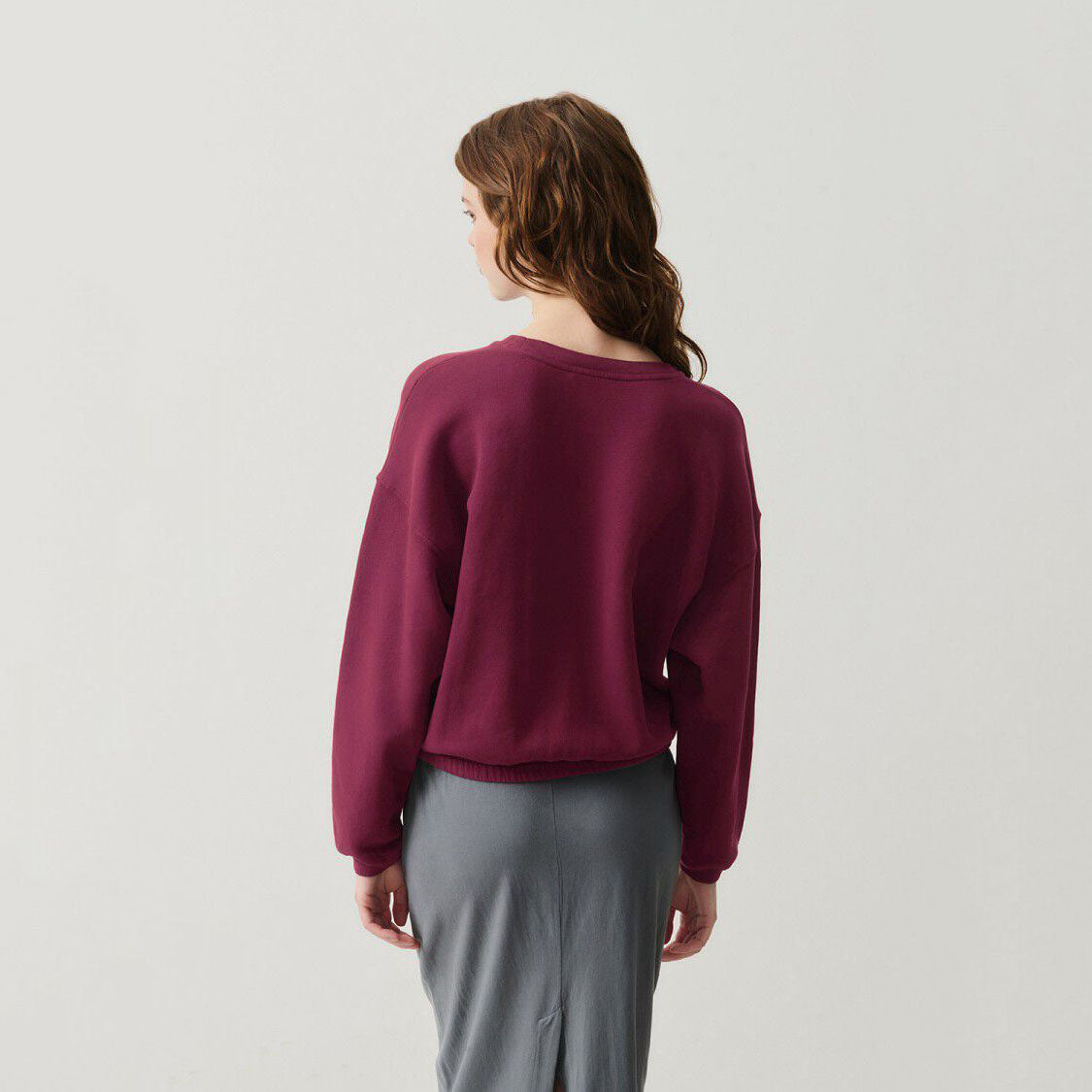 Women Wine Red Cotton Sweatshirt