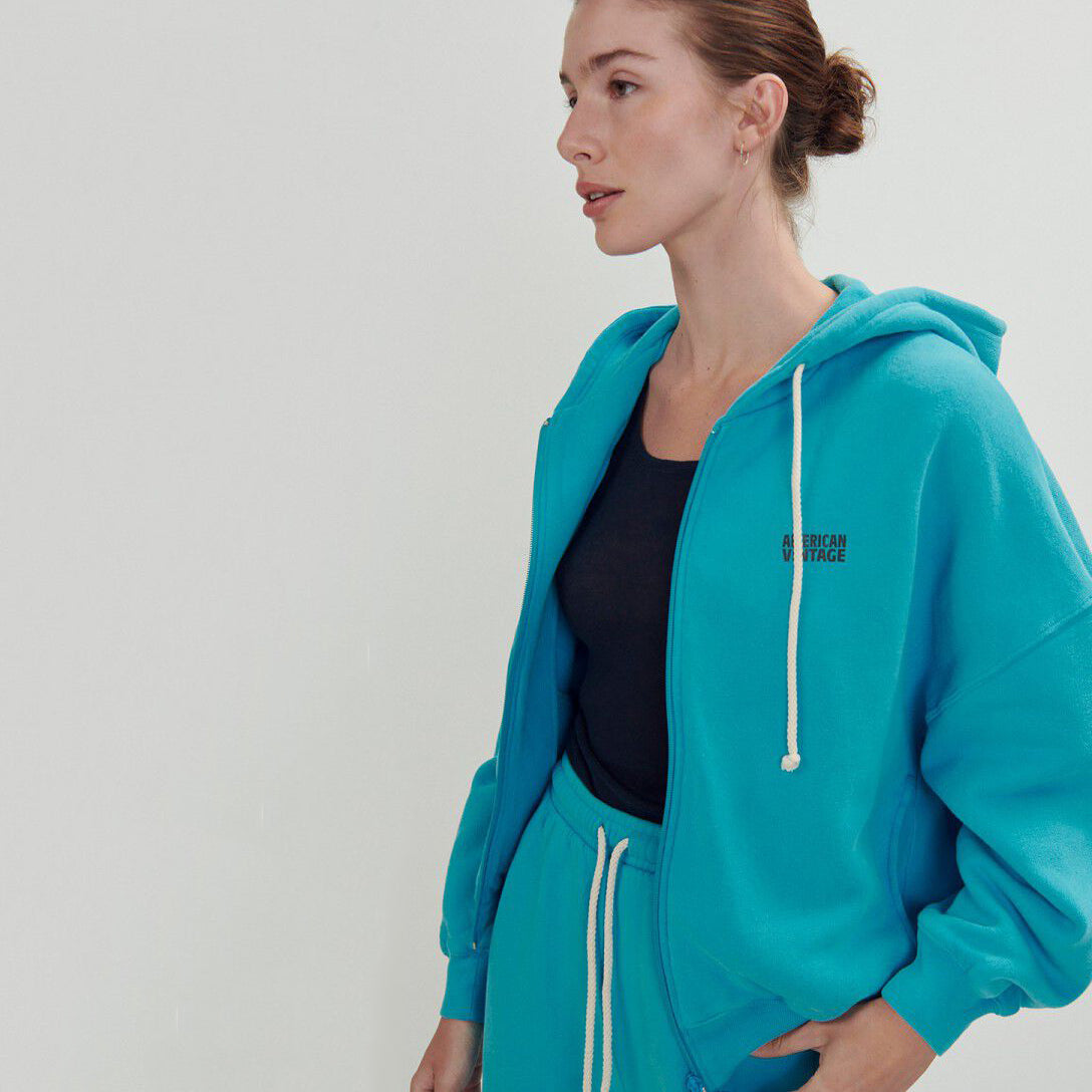 Girls Blue Zip-Up Hooded Top