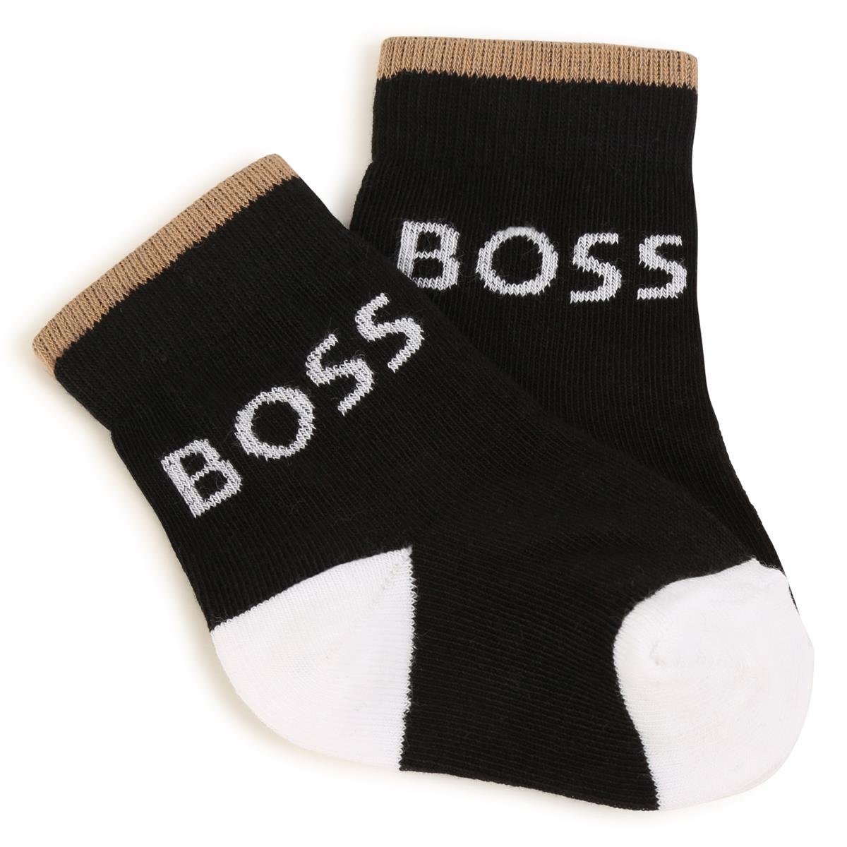 Baby Boys Black Logo Cotton Socks(2 Pack)