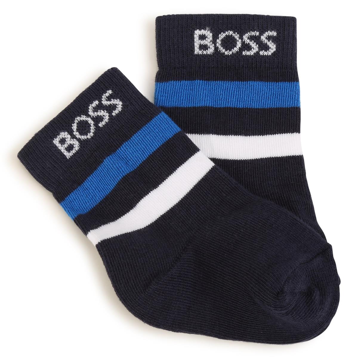 Baby Boys Blue Logo Cotton Socks(2 Pack)