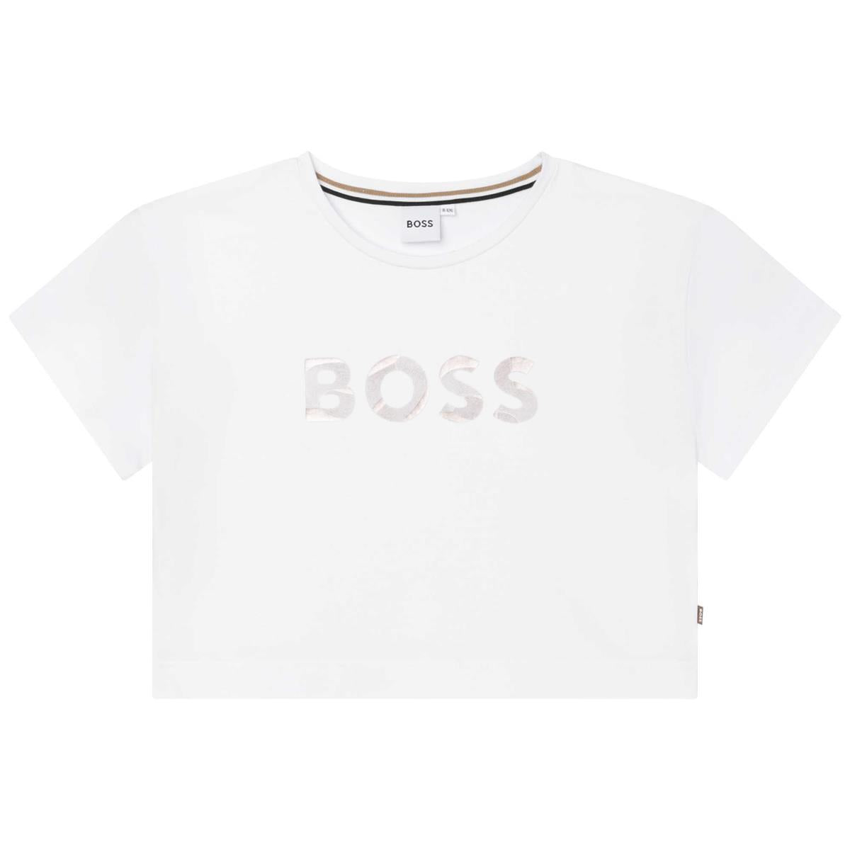 Girls White Logo Cotton T-Shirt