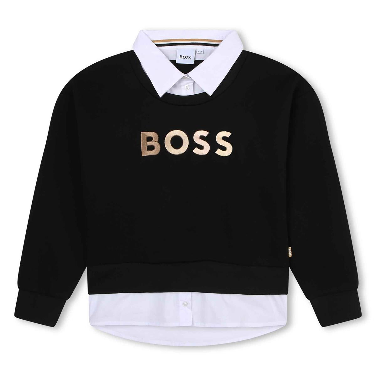 Girls Black Logo Cotton Sweatshirt