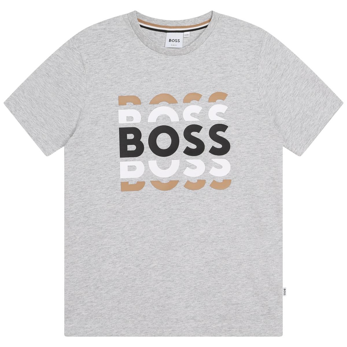 Boys Grey Logo Cotton T-Shirt