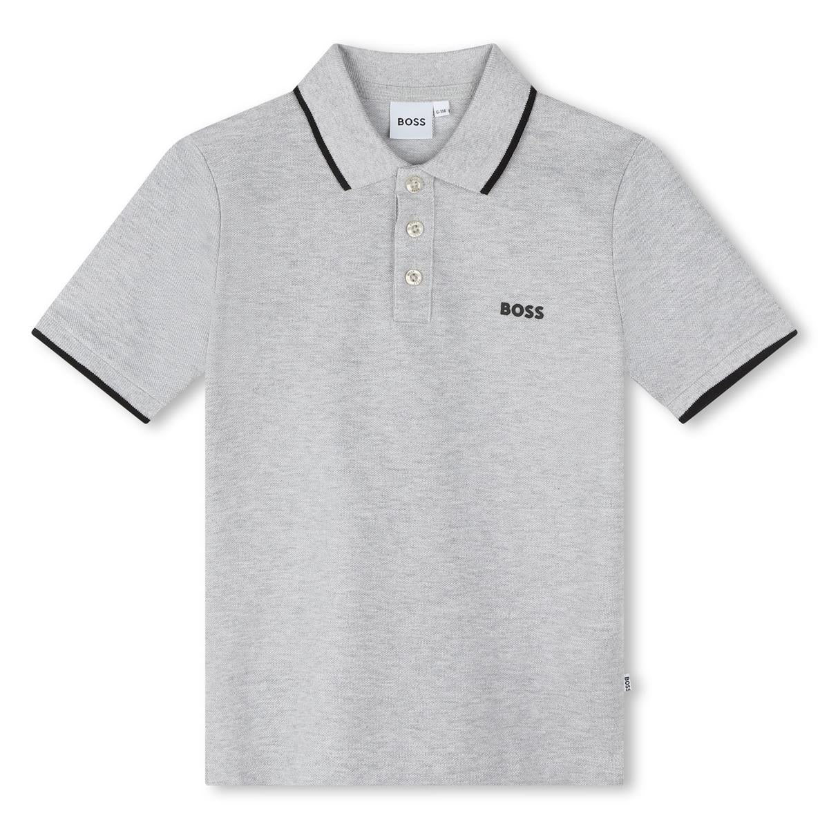 Boys Grey Cotton Polo Shirt