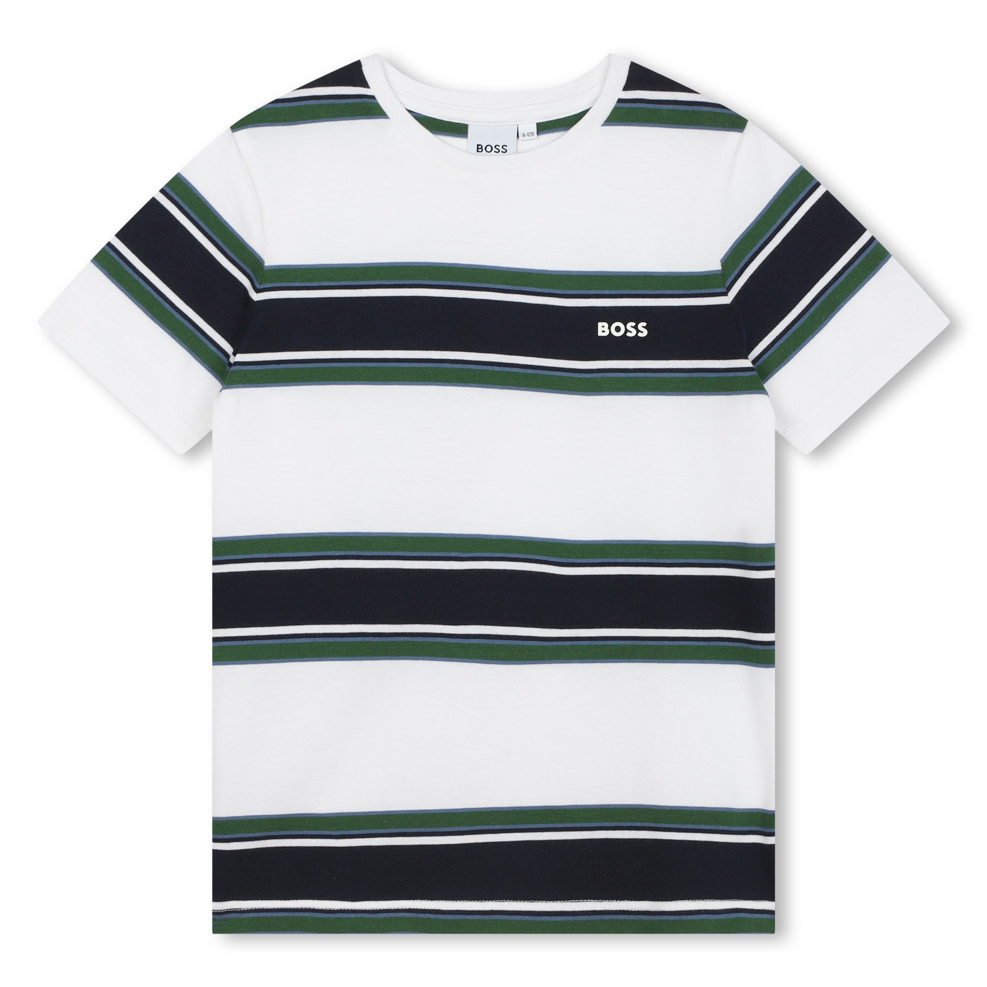 Boys White Stripes Cotton T-Shirt