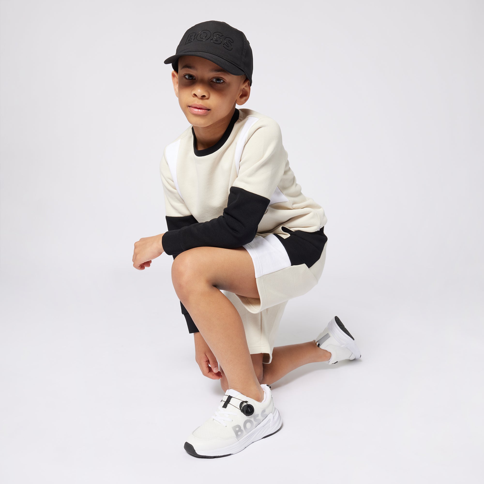 Boys Black & White Cotton Shorts