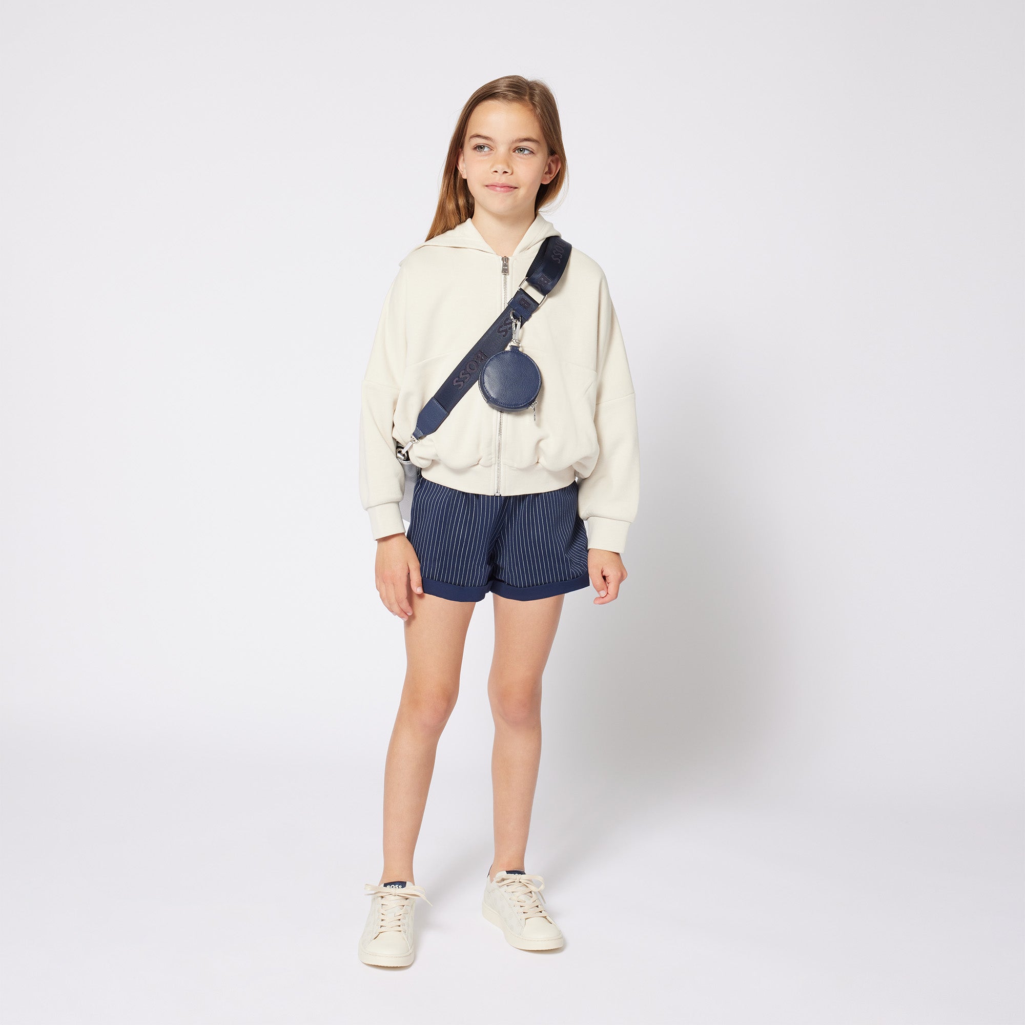 Girls Ivory Cotton Zip-Up Top
