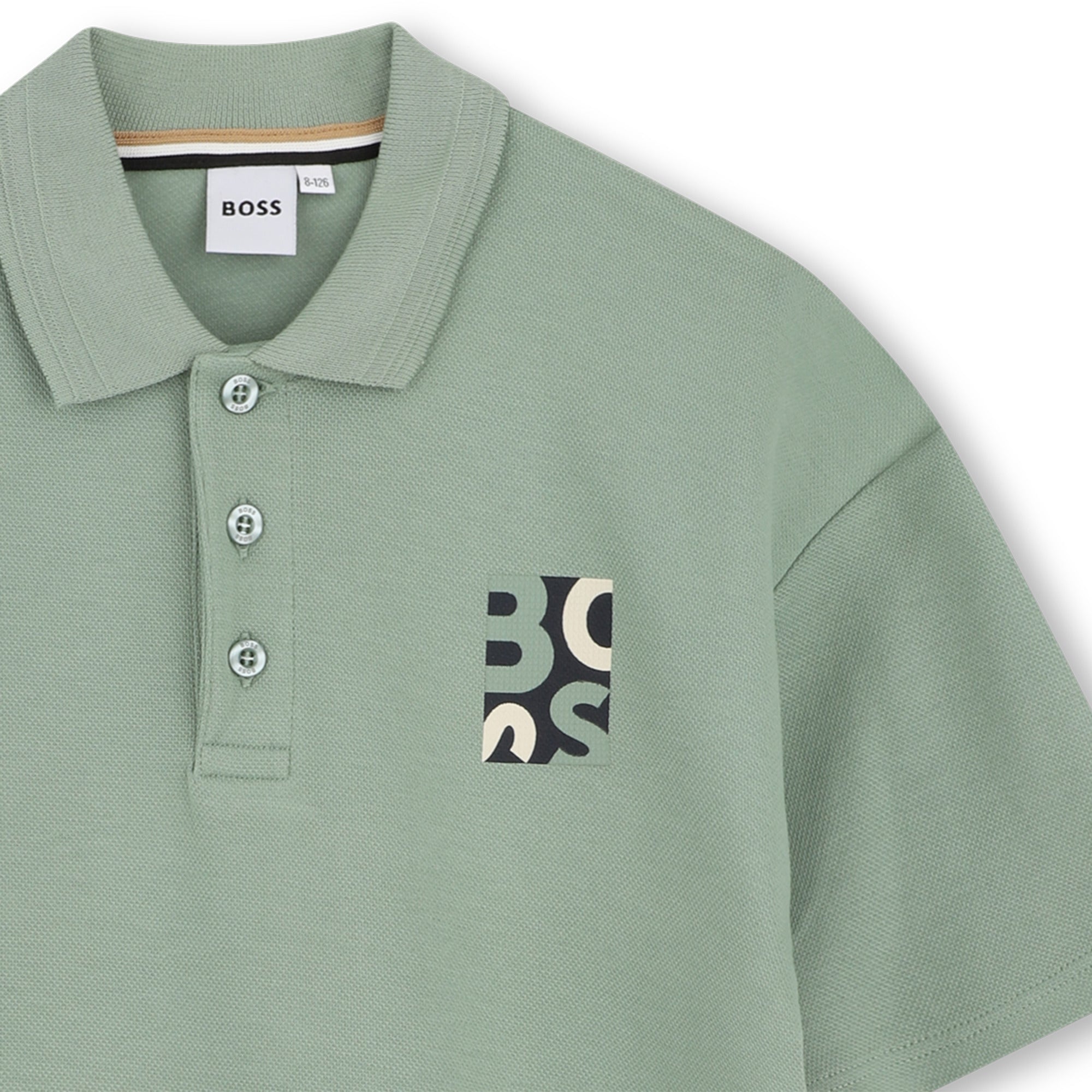 Boys Green Logo Cotton Polo Shirt