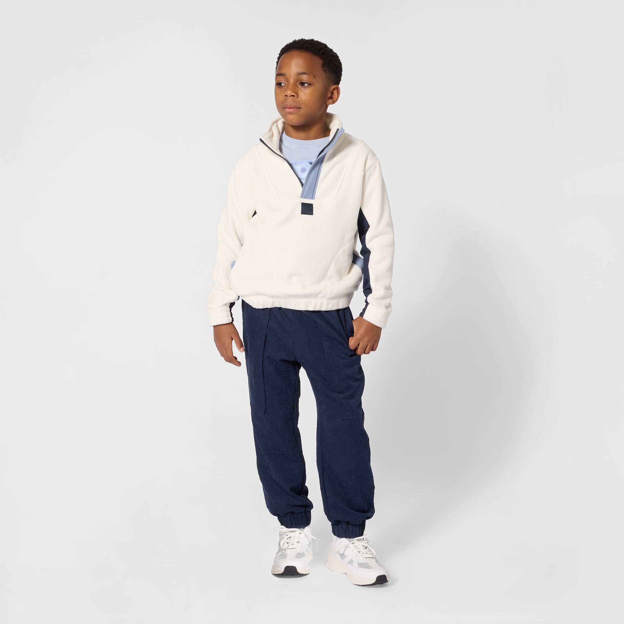 Boys White Mock-neck Fleece Sweatshirt