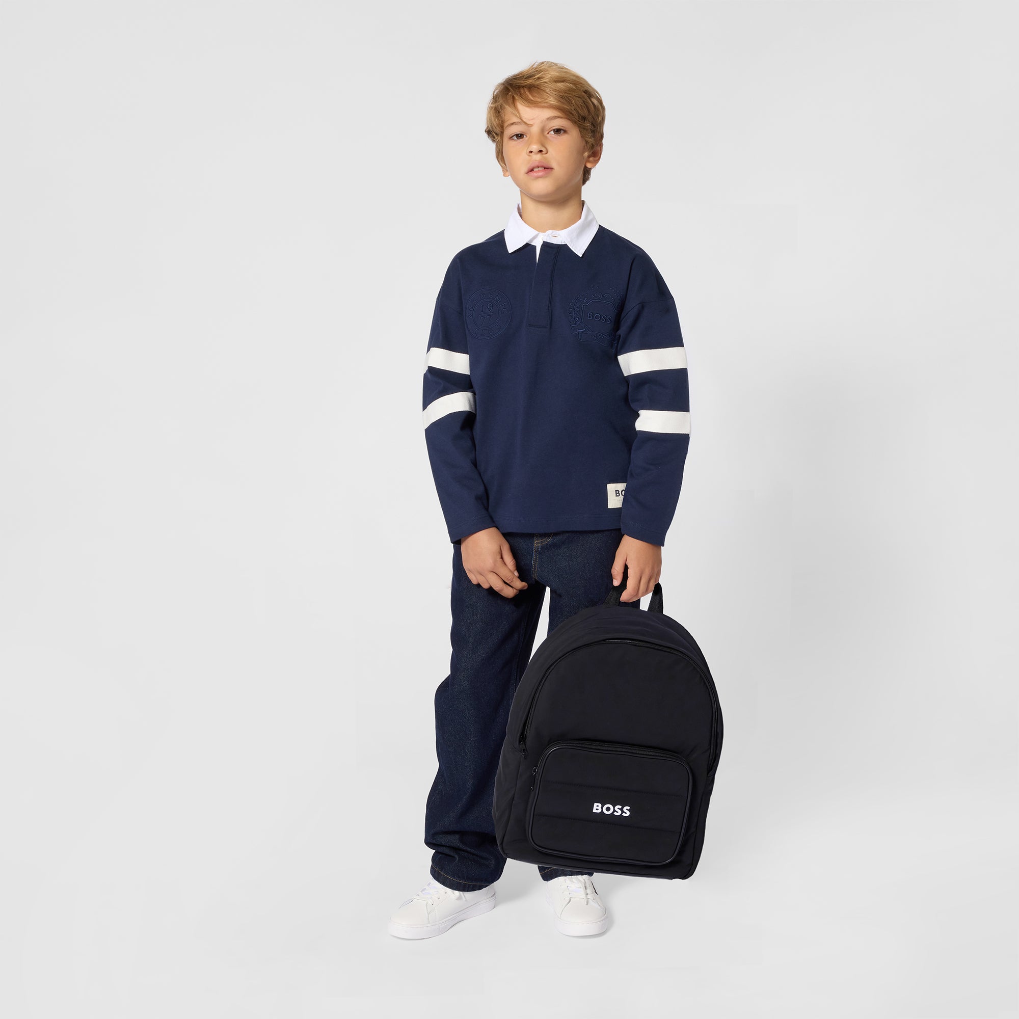 Boys & Girls Dark Blue Cotton Polo Shirt