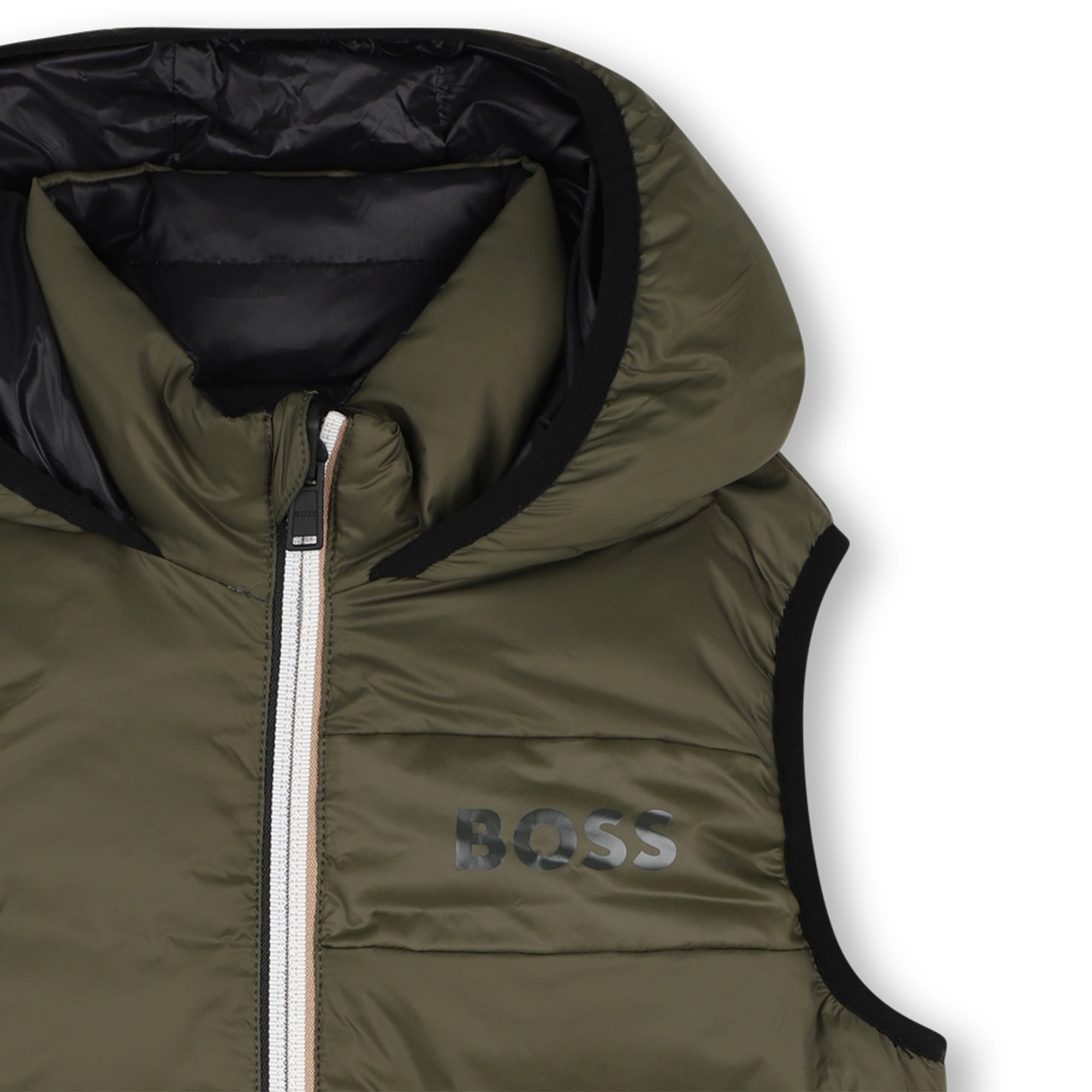 Boys Black & Olive Reversible Padded Down Gilet