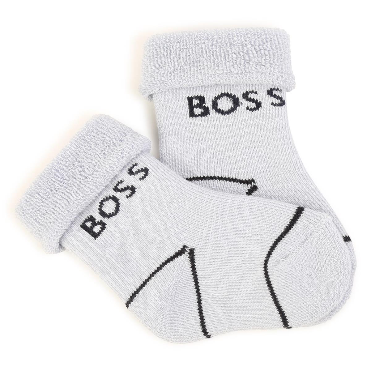Baby Boys White Logo Cotton Socks(2 Pack)