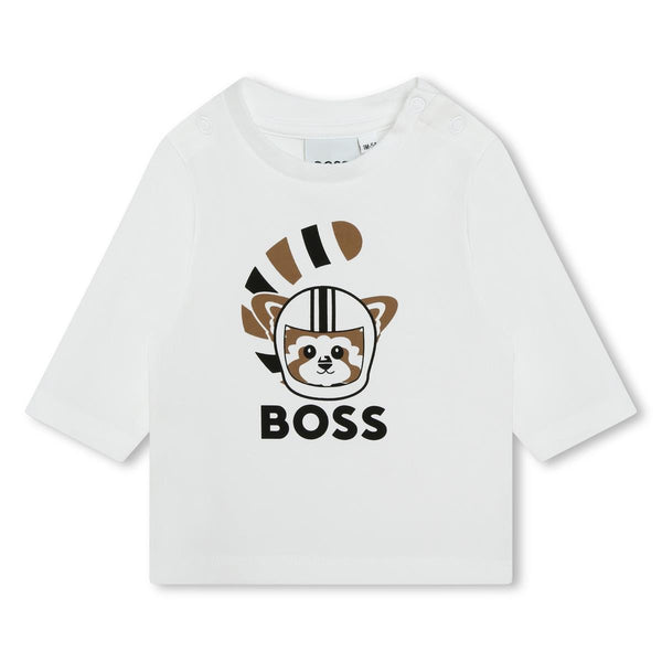 Baby Boys White Printed Cotton T-Shirt