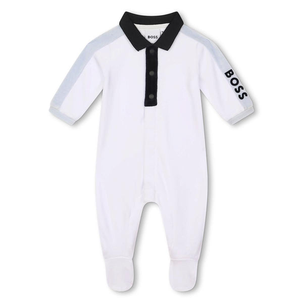 Baby Boys White Cotton Babysuit