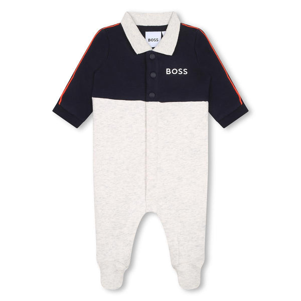 Baby Boys Grey Cotton Babysuit