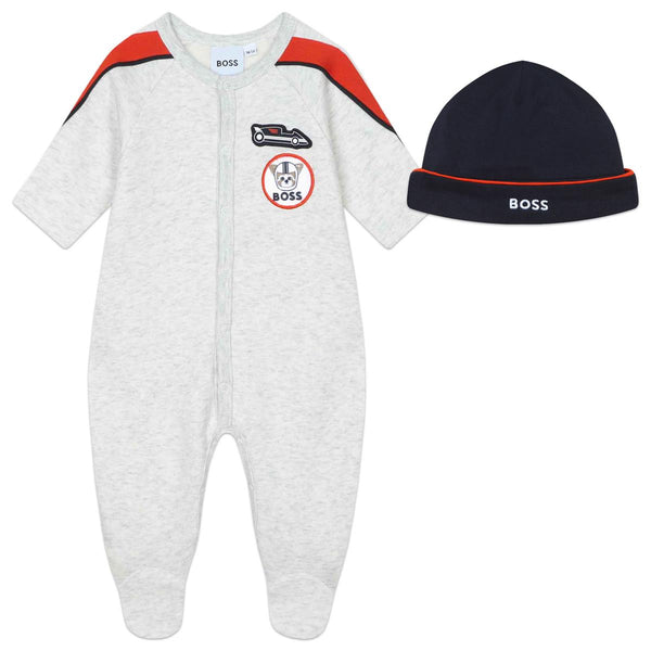 Baby Boys Grey Cotton Babysuit