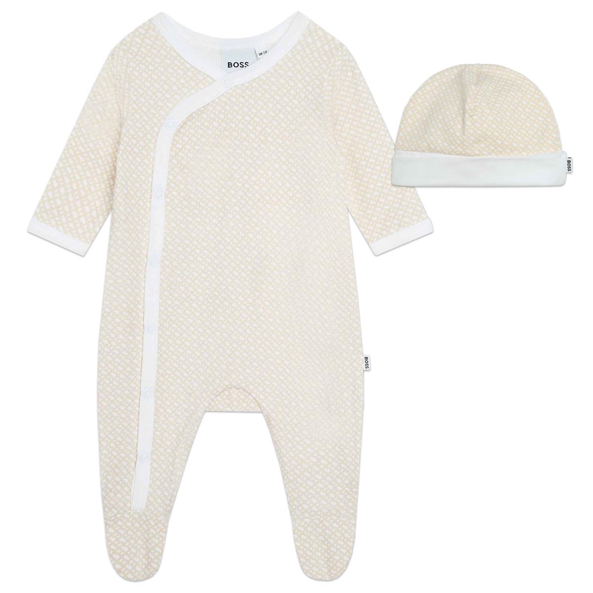 Baby Boys & Girls Beige Cotton Babysuit Set