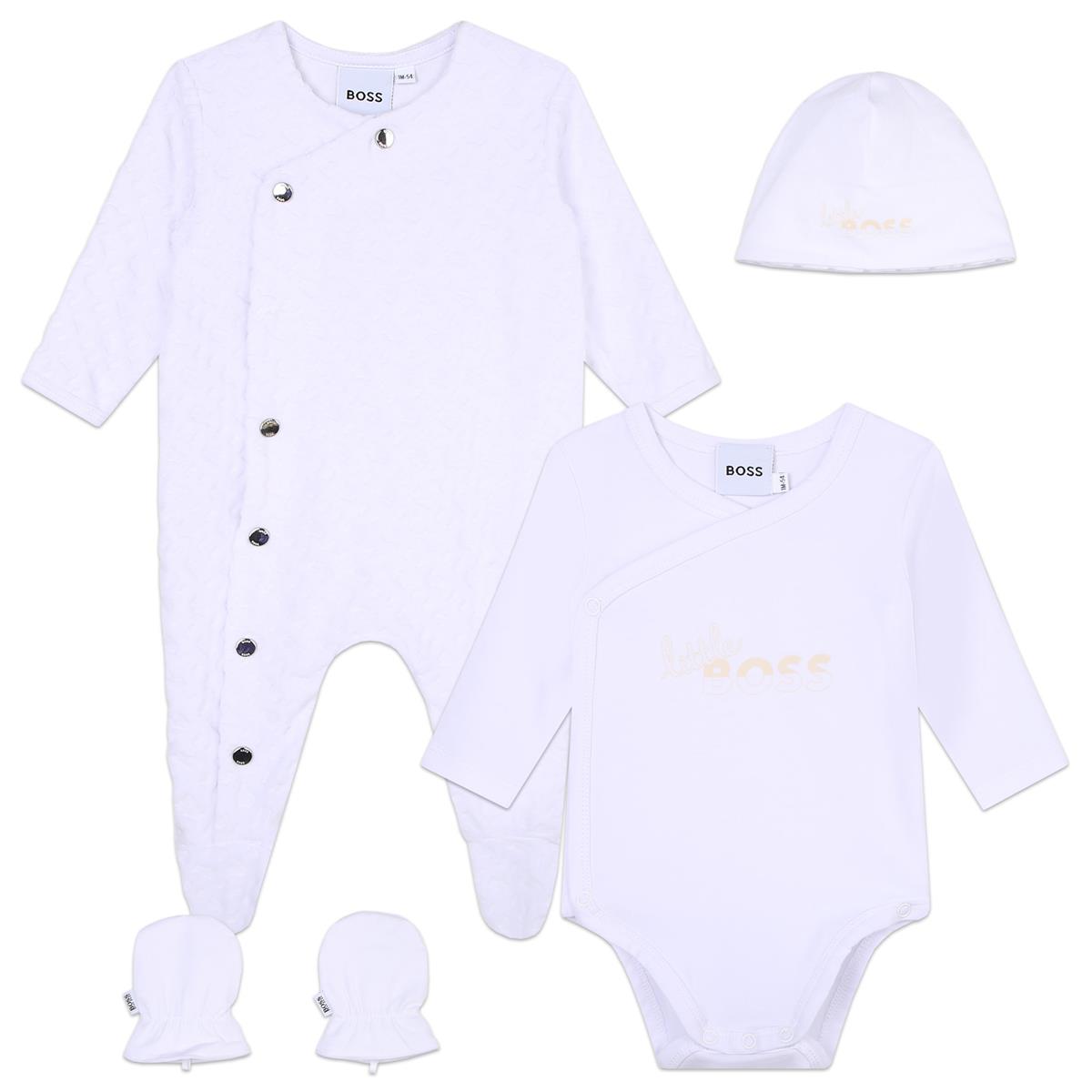 Baby Boys & Girls White Cotton Babysuit Set