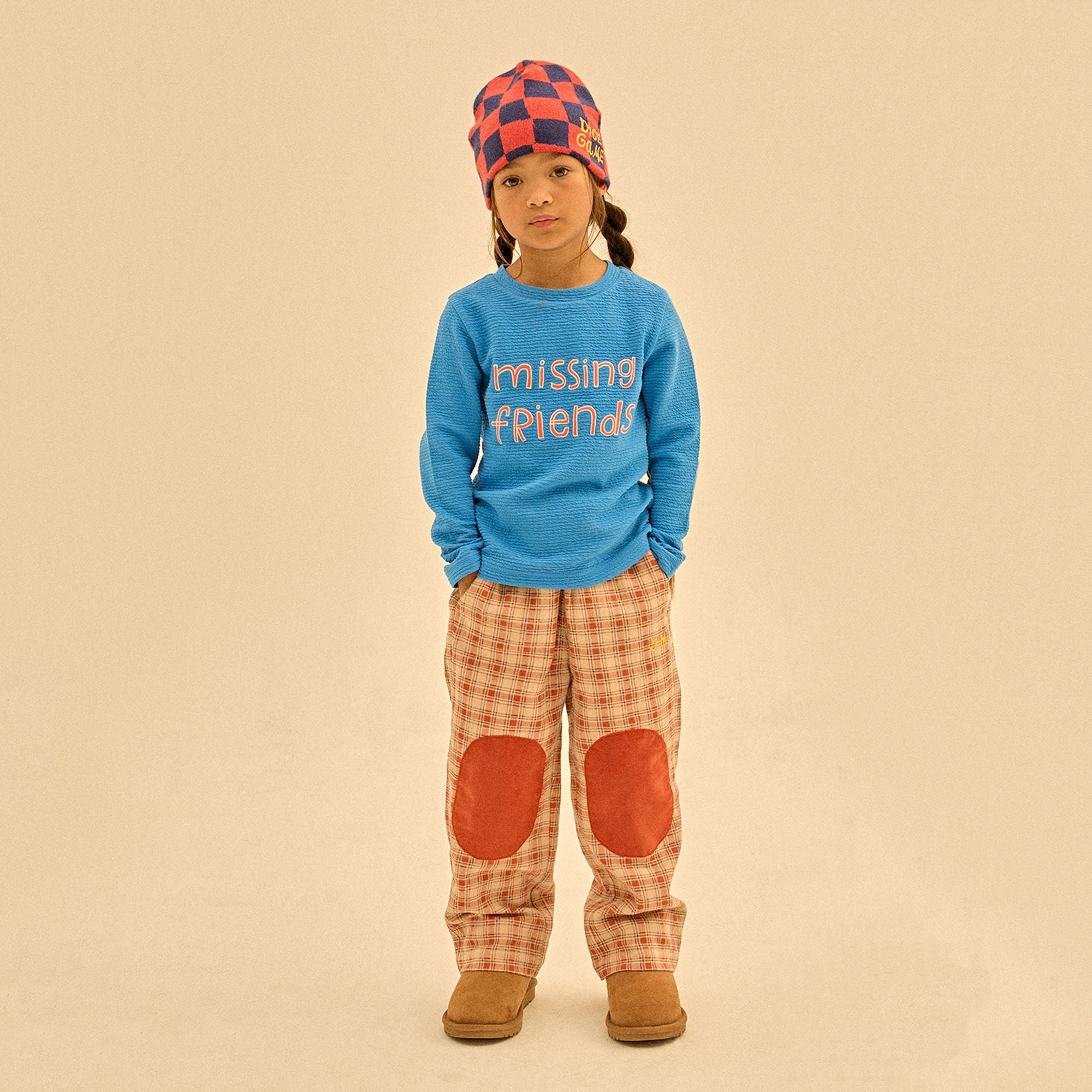 Boys & Girls Red Check Knit Hat