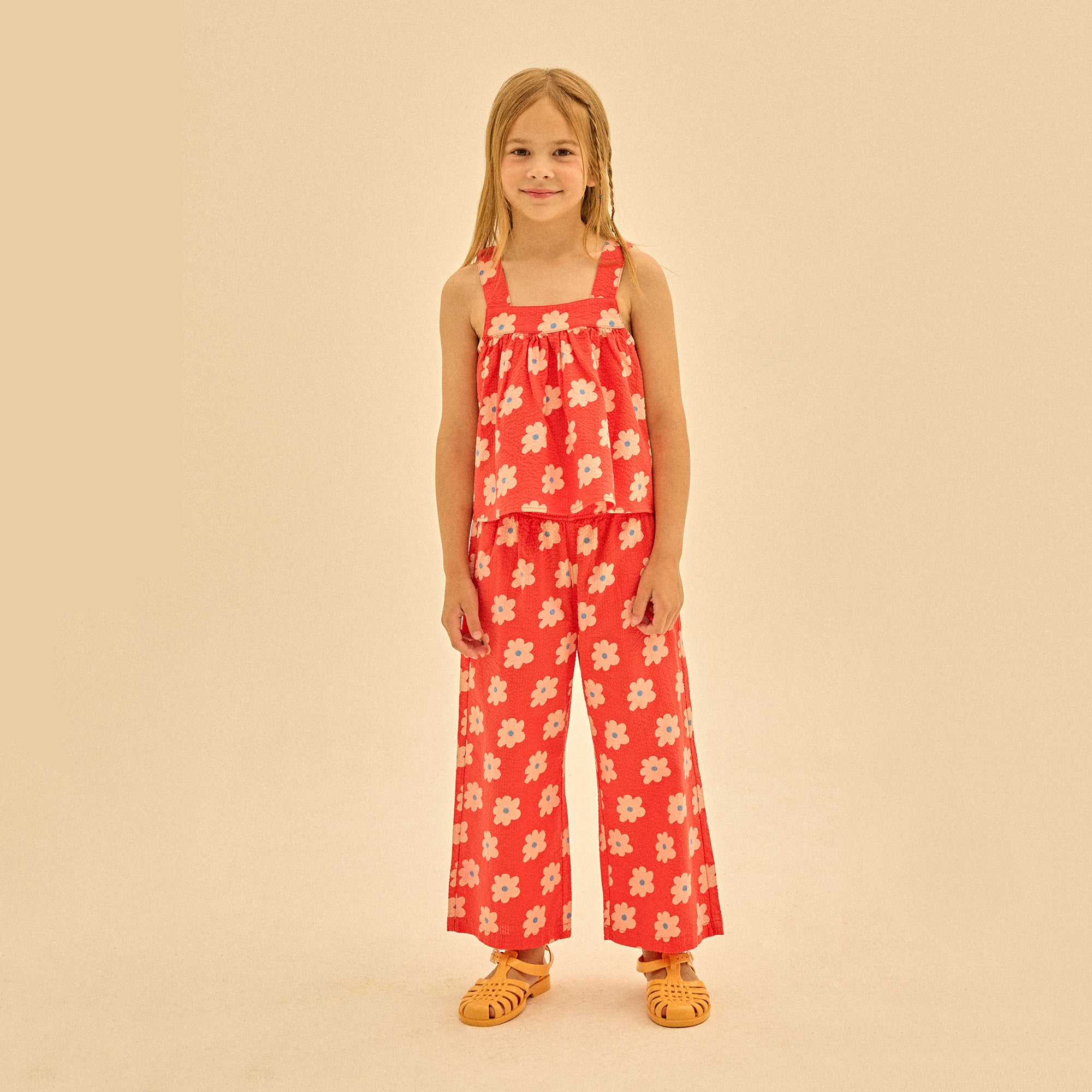 Girls Red Flower Cotton Trousers