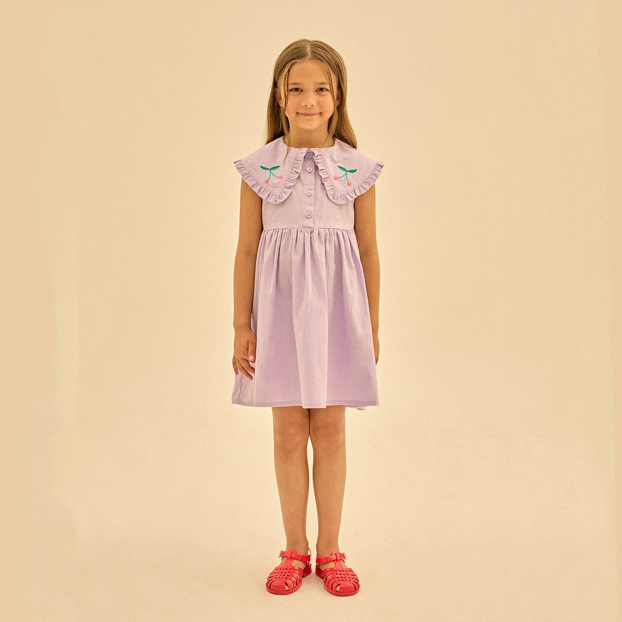 Girls Purple Ruffled Cotton Dress