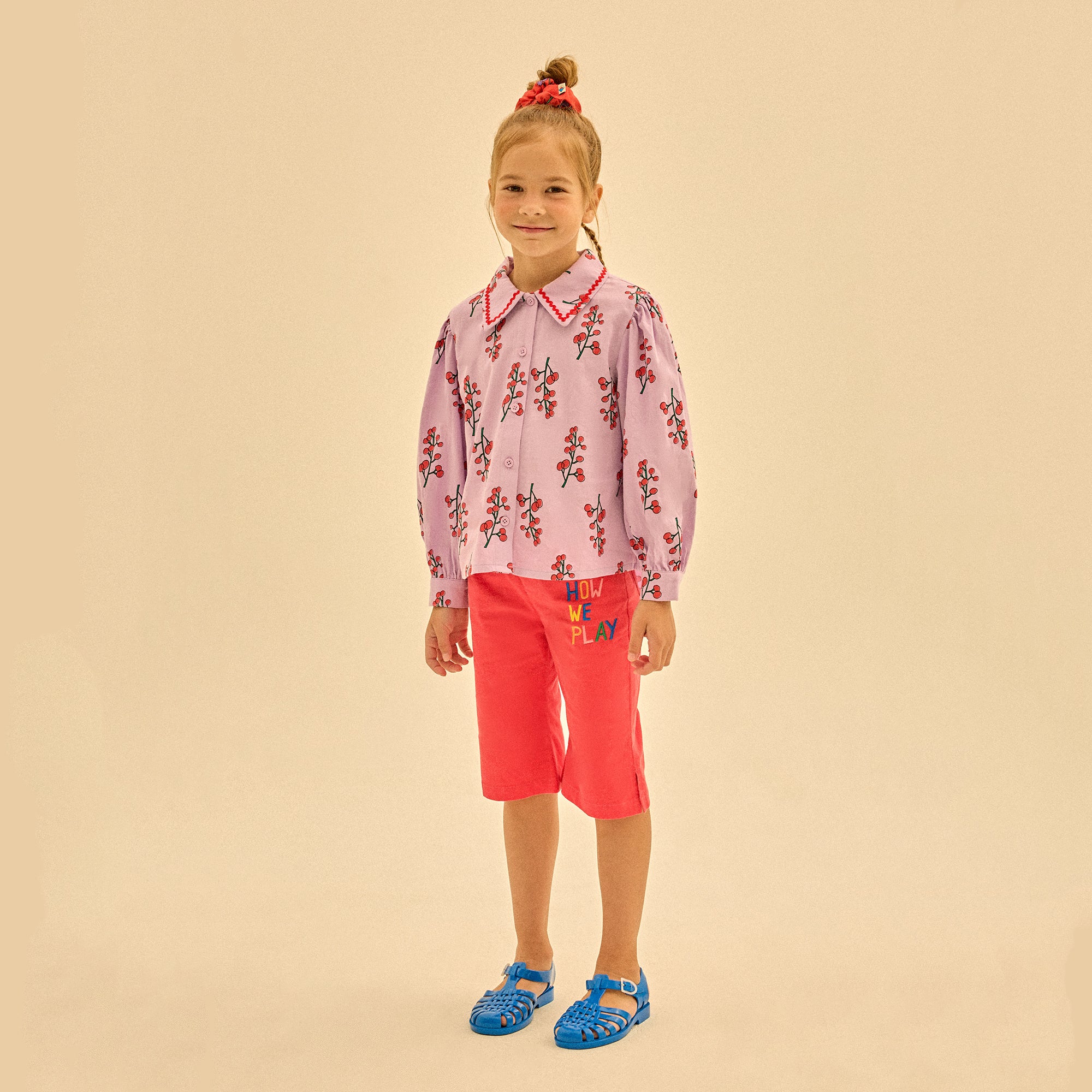 Girls Purple Floral Cotton Shirt