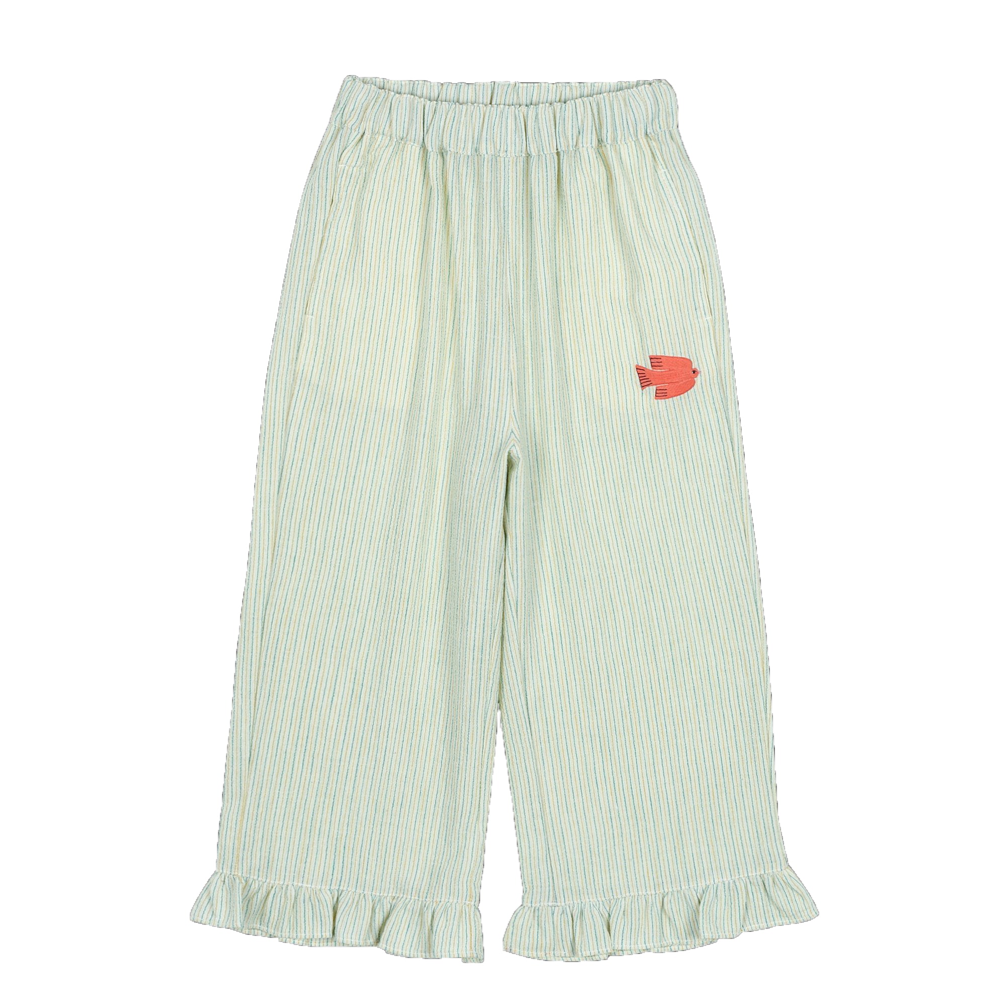 Girls Mint Striped Cotton Trousers