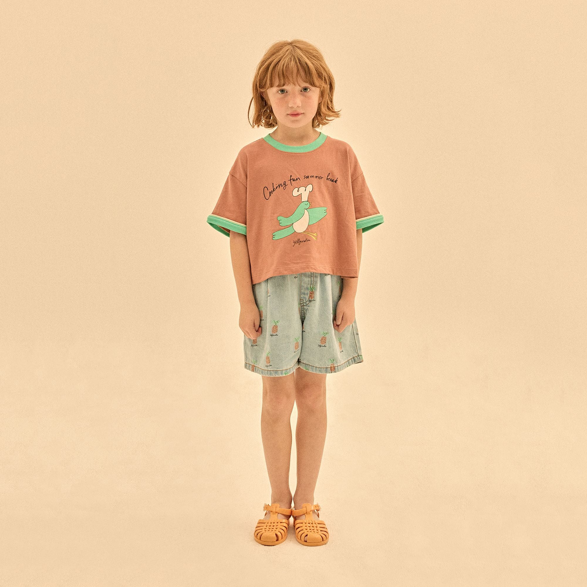 Girls Brown Printed Cotton T-Shirt