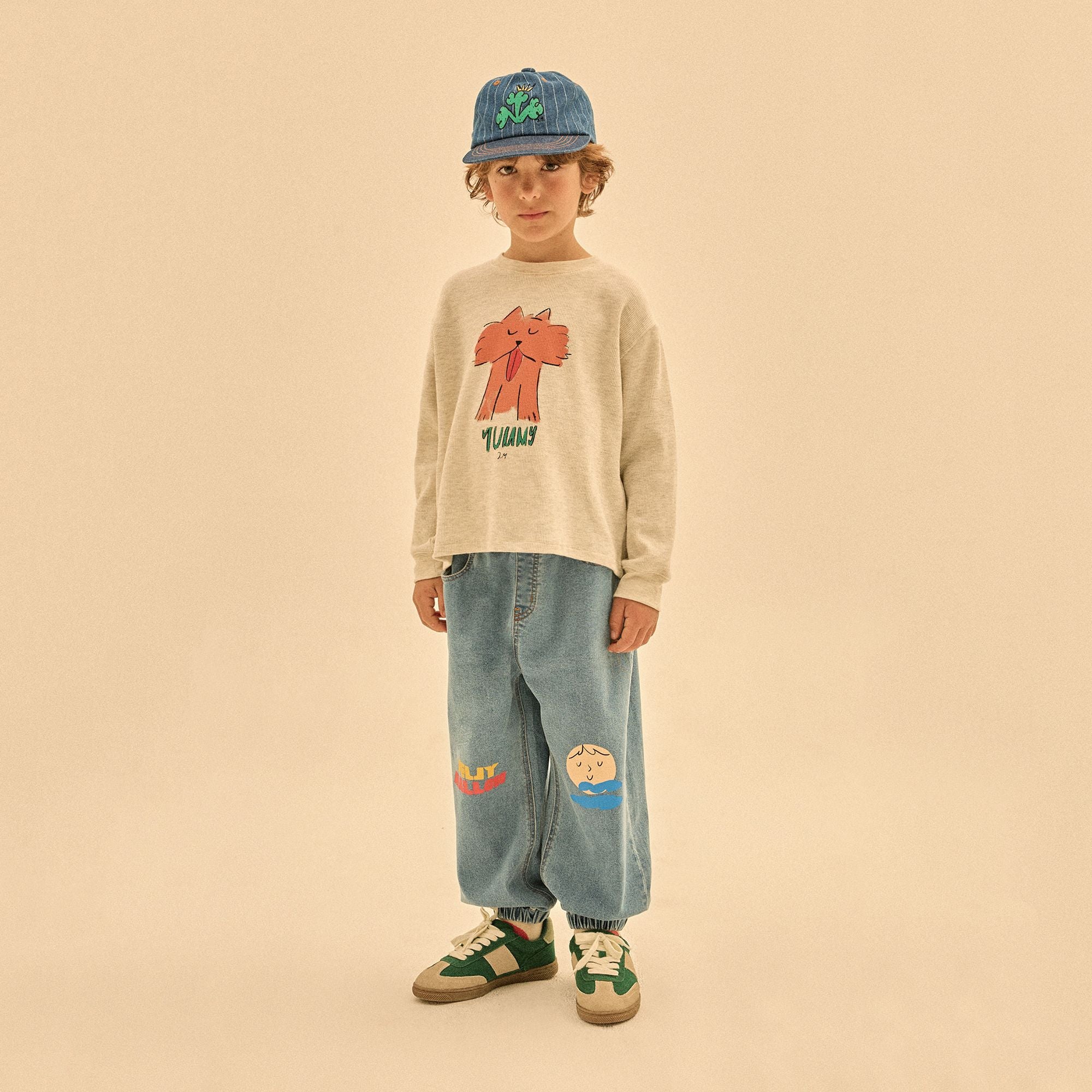 Boys & Girls Oatmeal Printed Cotton T-Shirt