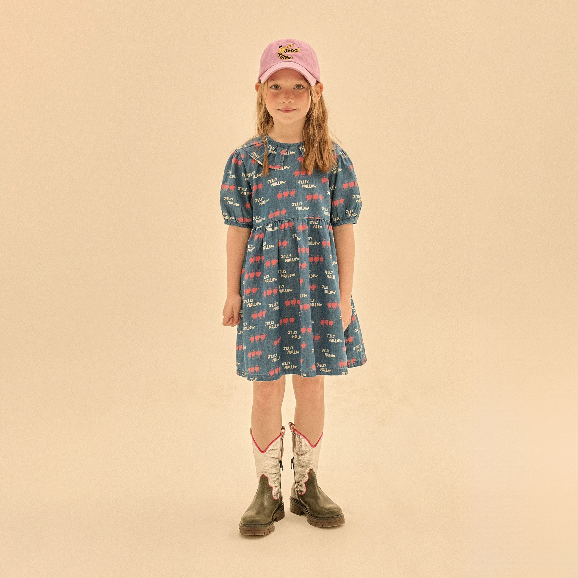 Girls Blue Logo Printed Denim Dress