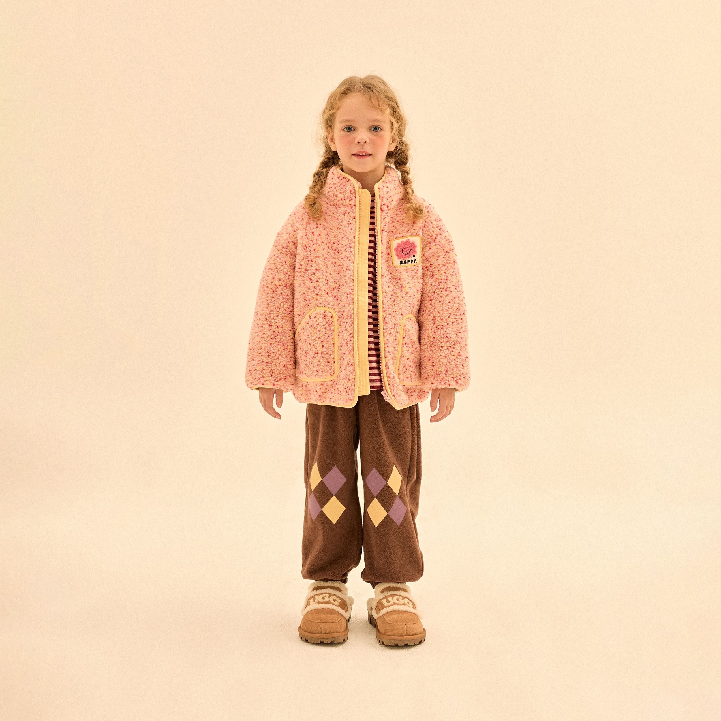 Girls Pink Fleece Padded Jacket