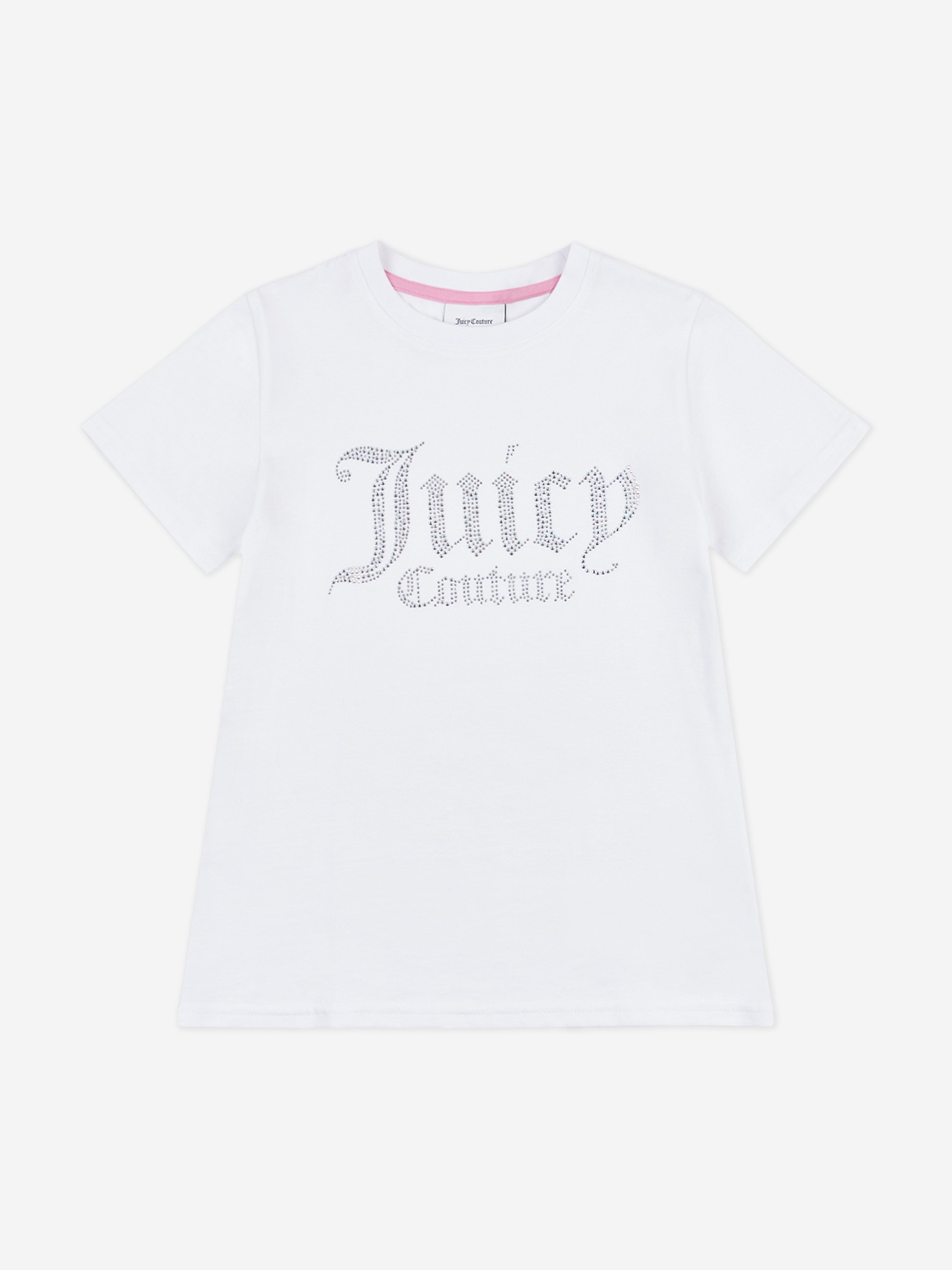 Juicy Couture Girls Diamante Logo Fitted T-Shirt in White