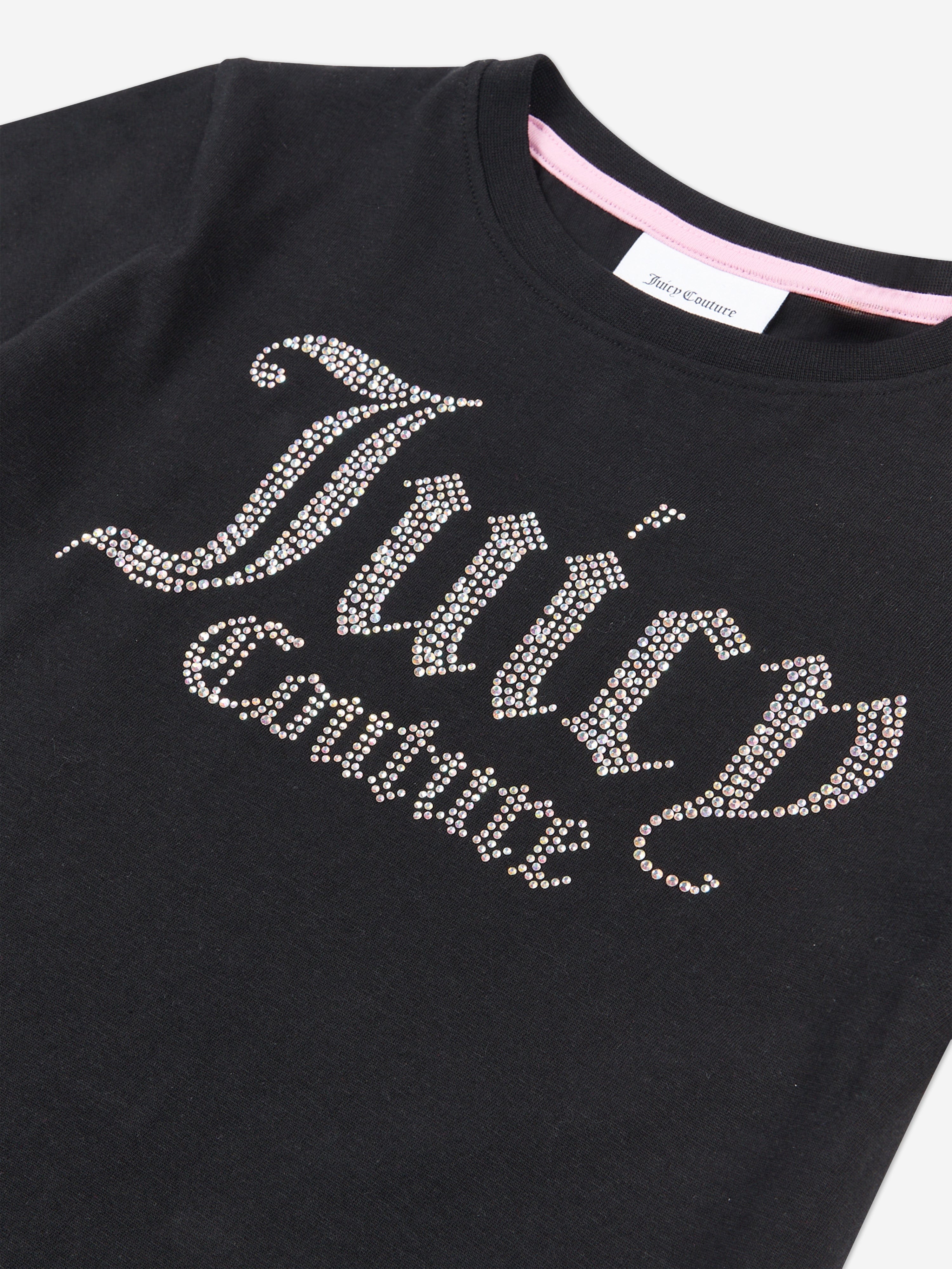 Juicy Couture Girls Diamante Logo Fitted T-Shirt in Black