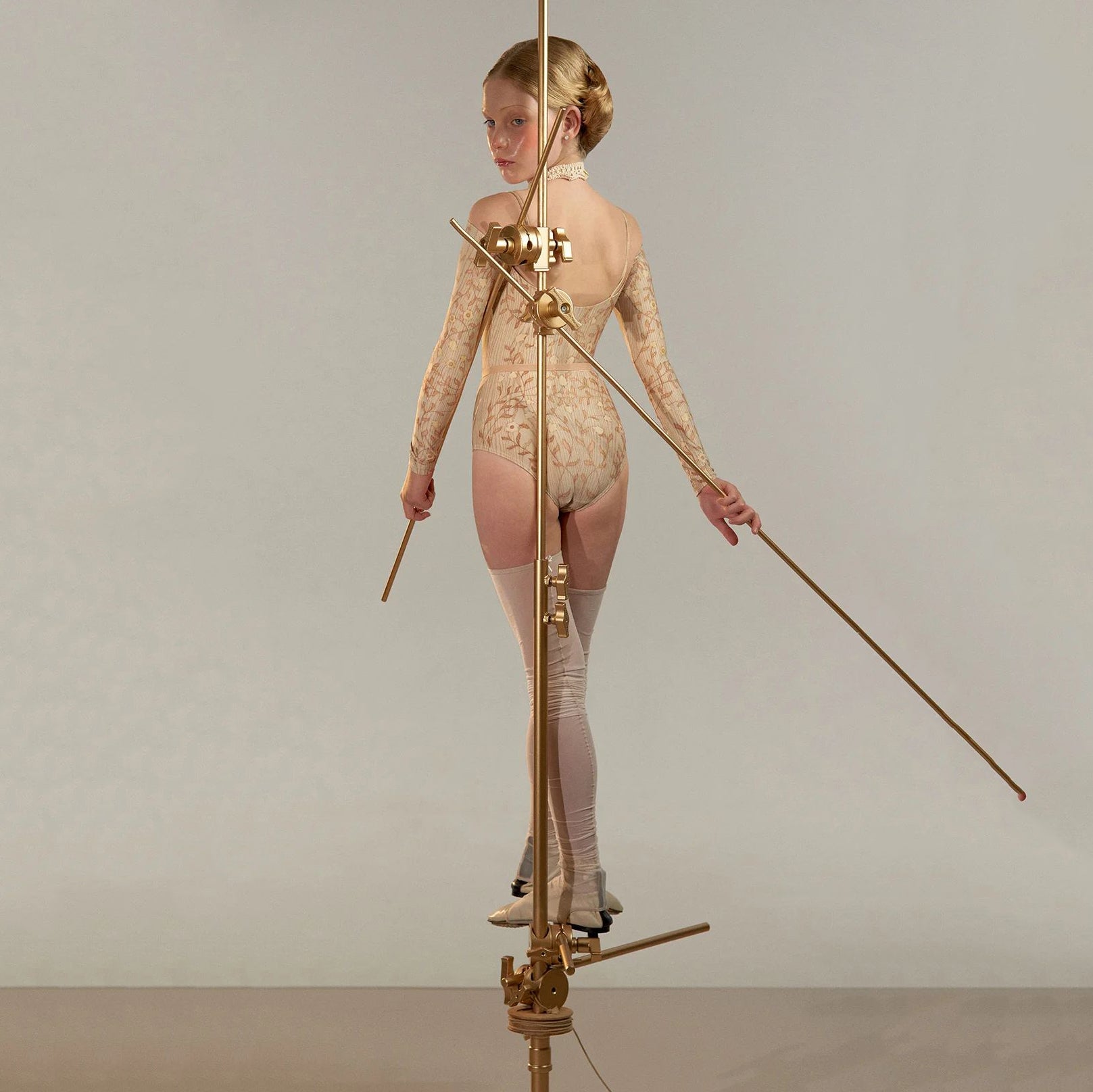 Girls Beige"ROSEWOOD INTARSIA"Long Sleeves Ballet Onesies(J251LE23VL/pine)